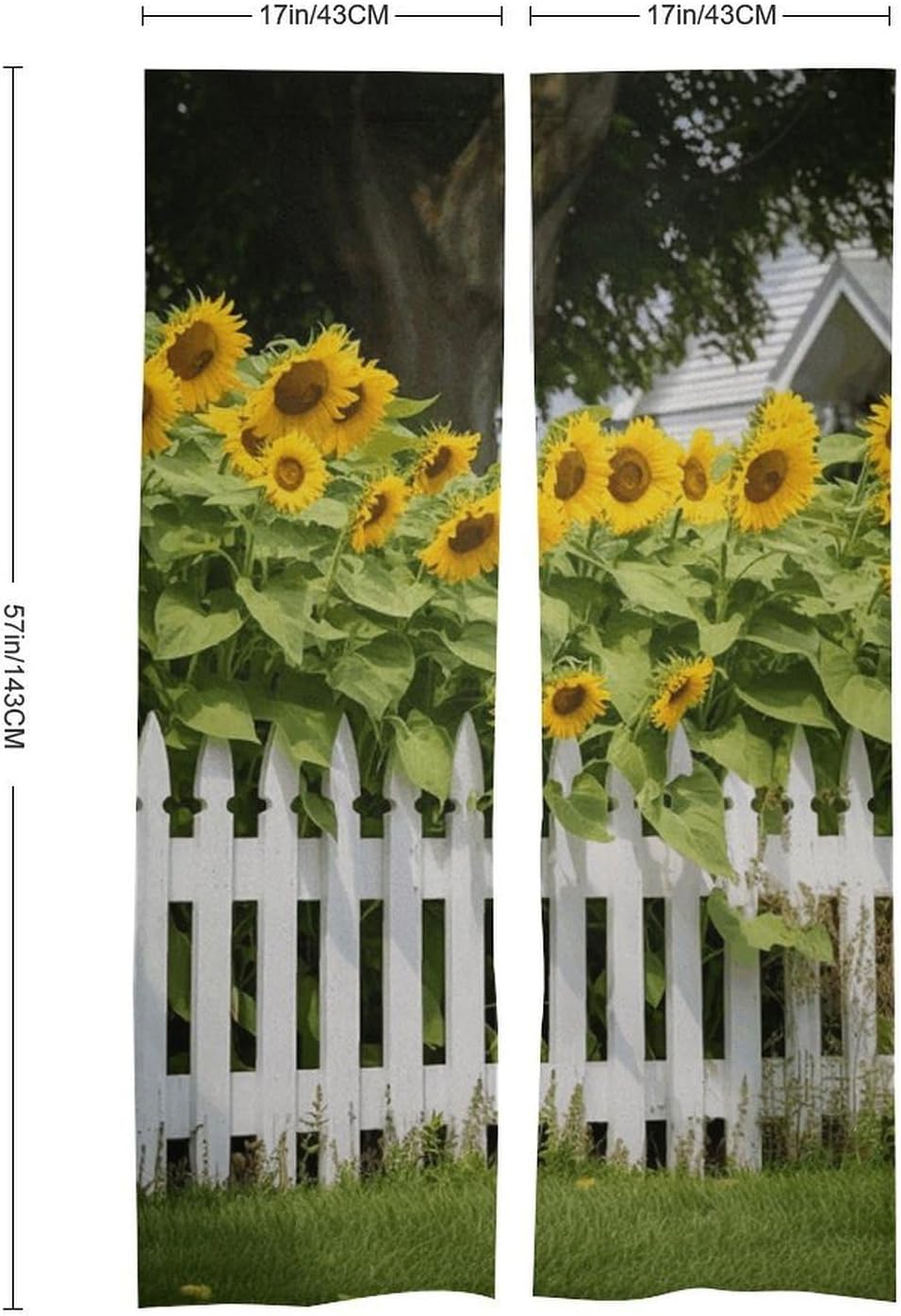 Sunflowers White Picket Fence Door Curtain 57x17 Inches
