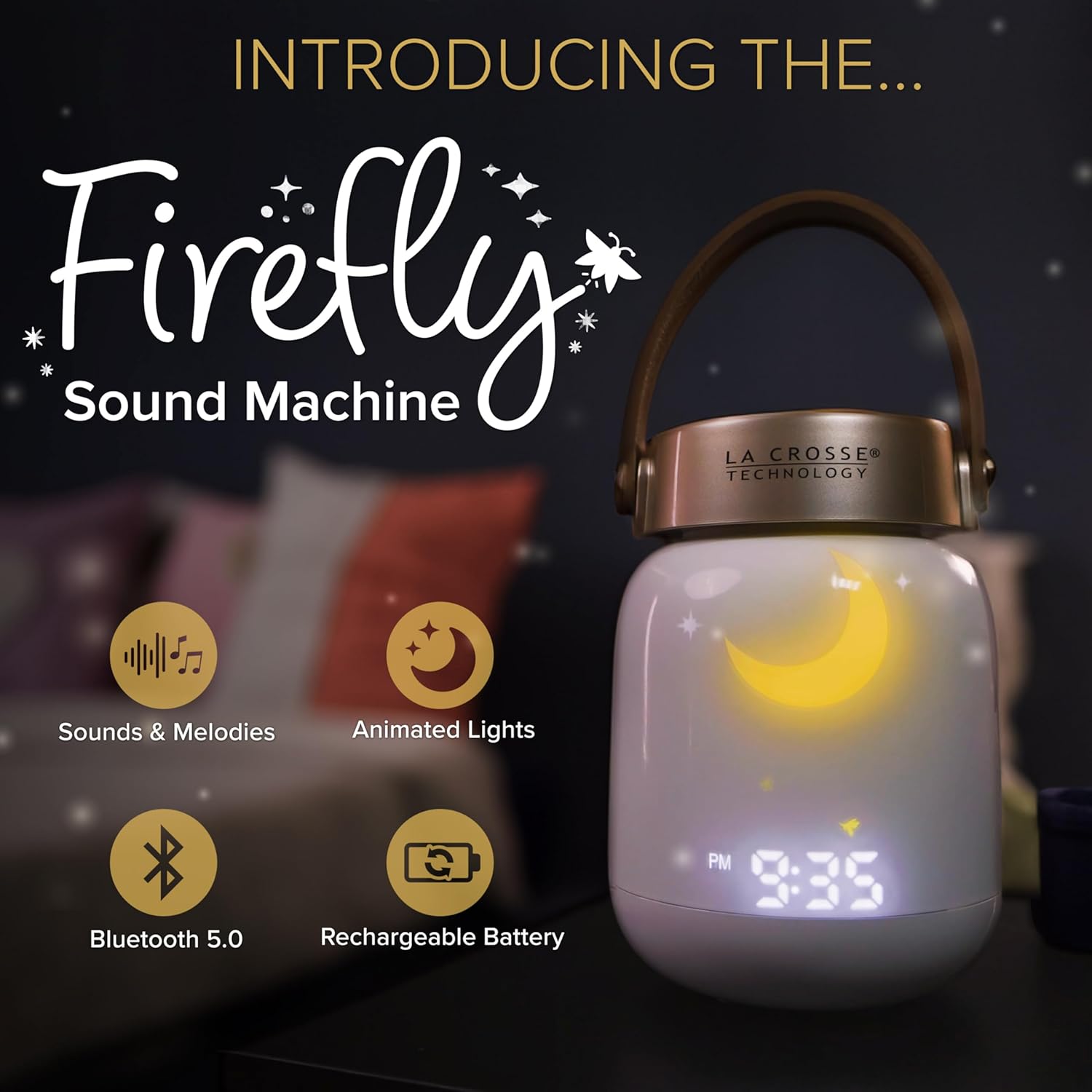 La Crosse Technology Firefly Sound Machine with Alarm Clock and Bluetooth Speaker