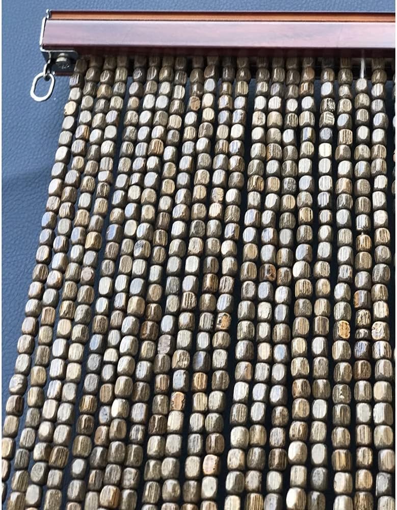 Natural Wood and Bamboo Beaded Curtain - Coffee