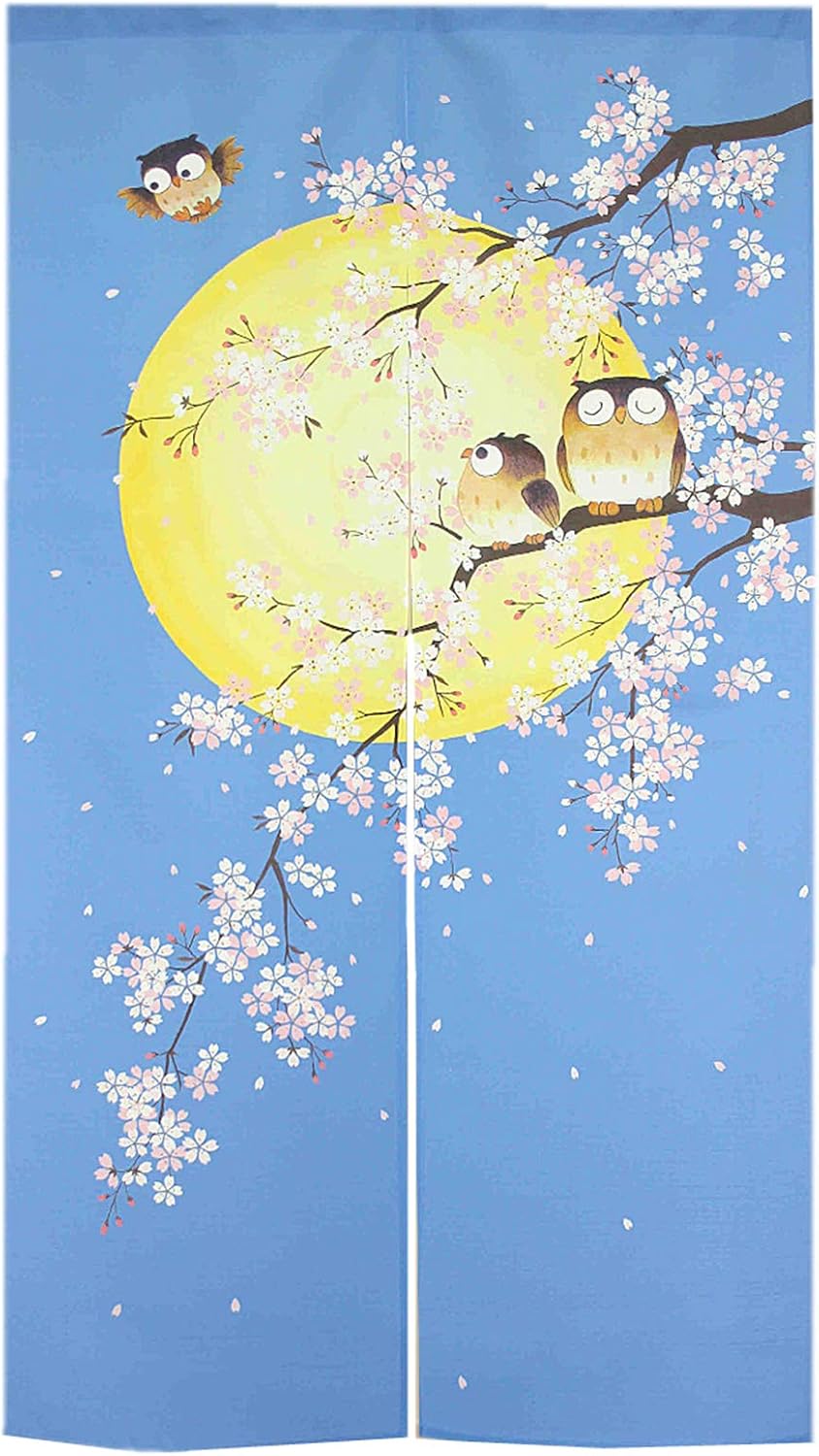 LIGICKY Noren Door Curtain with Owls Design