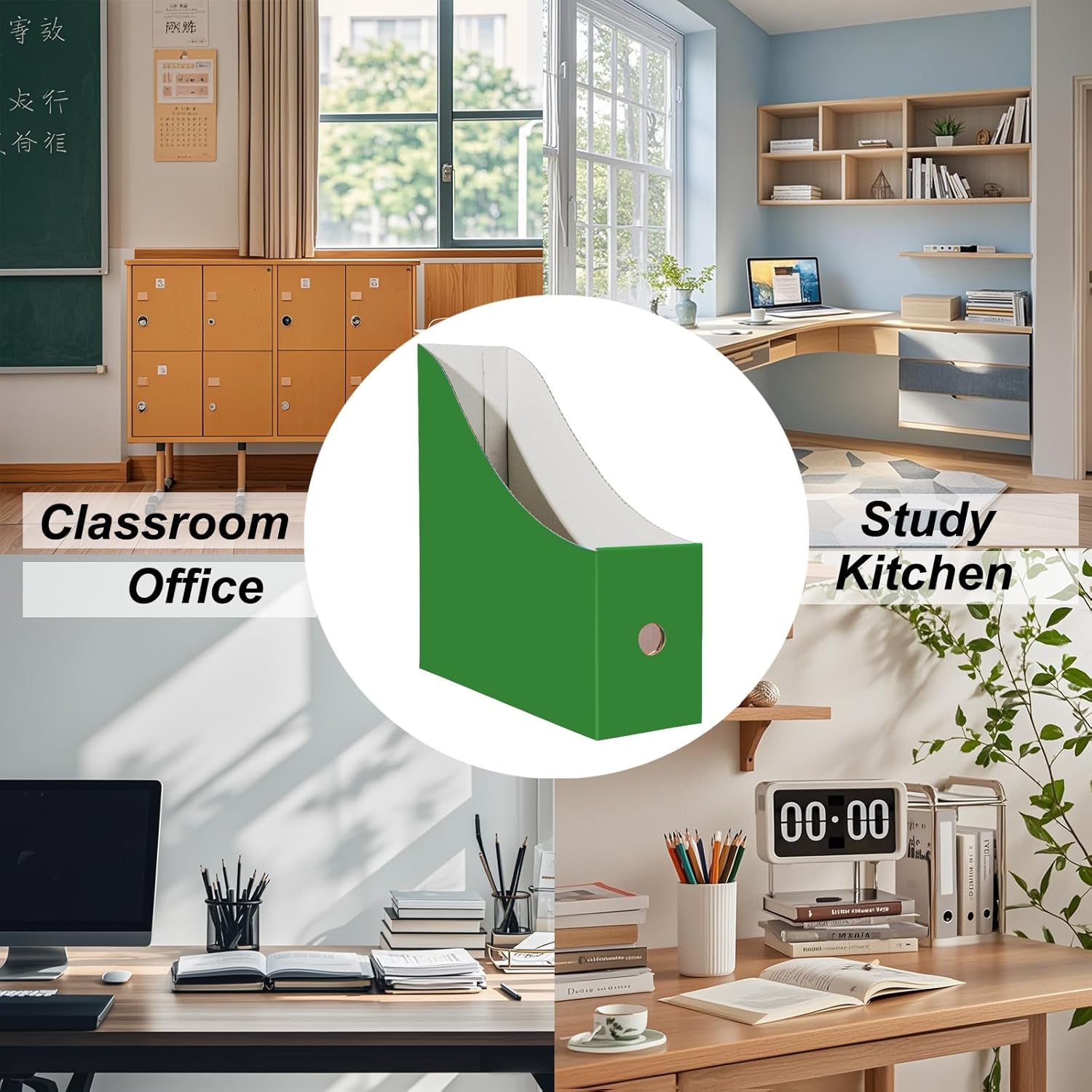 2 Pack Grass Green Cardboard File Storage Box with Labels