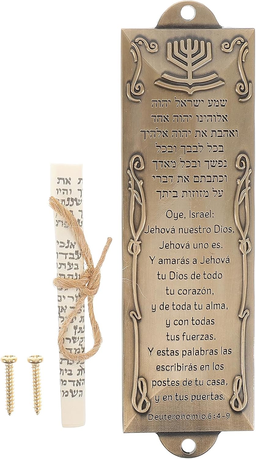 LOGOFUN Gold Metal Mezuzah with Scroll for Home Decor