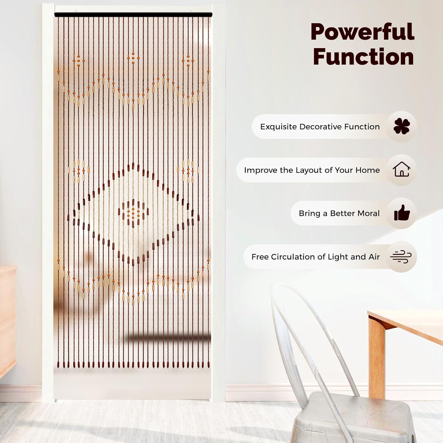 Handmade Bamboo Beaded Curtain - 31 Strands Chocolate Brown
