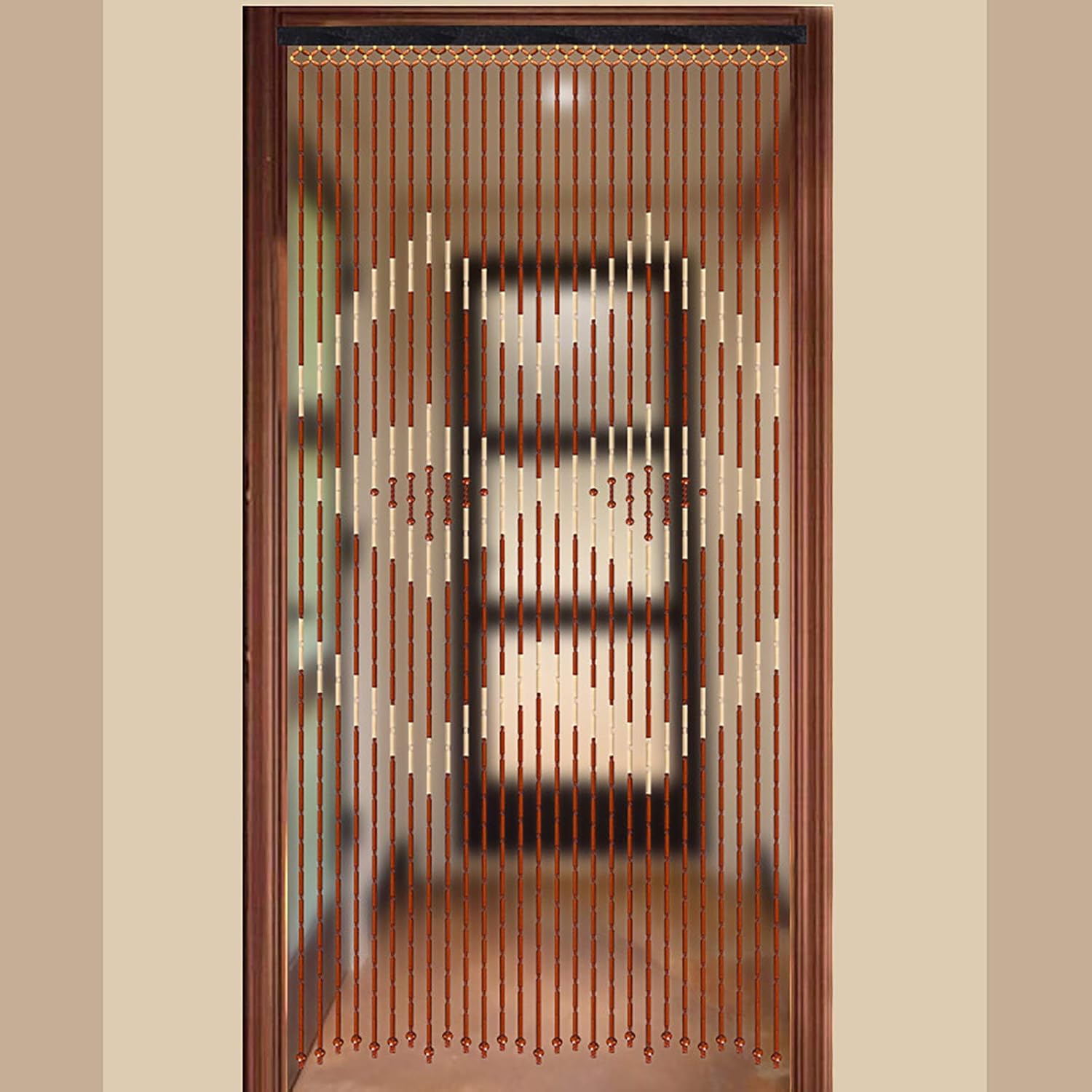 Wooden Bead Door Curtain with Jagged Pattern 27 Lines