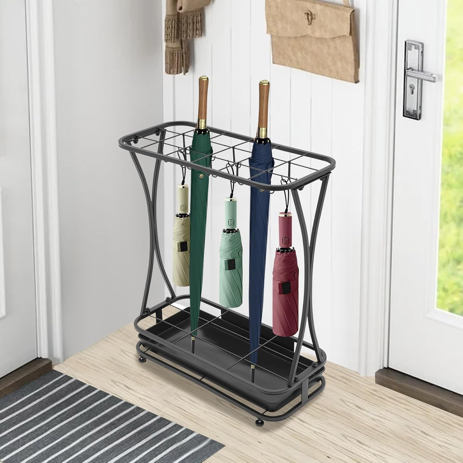 ACNAO Metal Umbrella Stand with Drip Tray and 20 Hooks