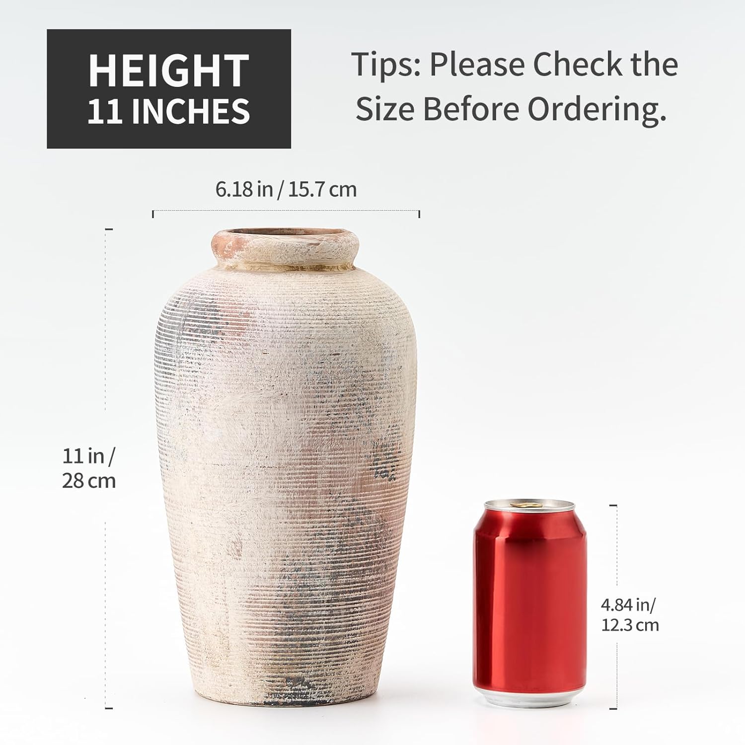 Large Ceramic Rustic Vase 11 Inch Gray