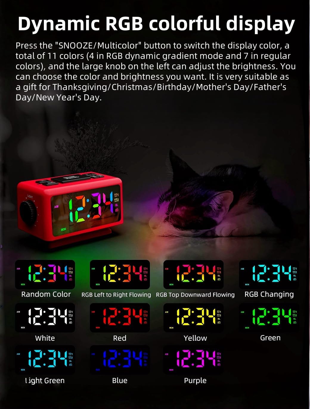 YHFITN RGB Alarm Clock with Perpetual Calendar and FM Radio