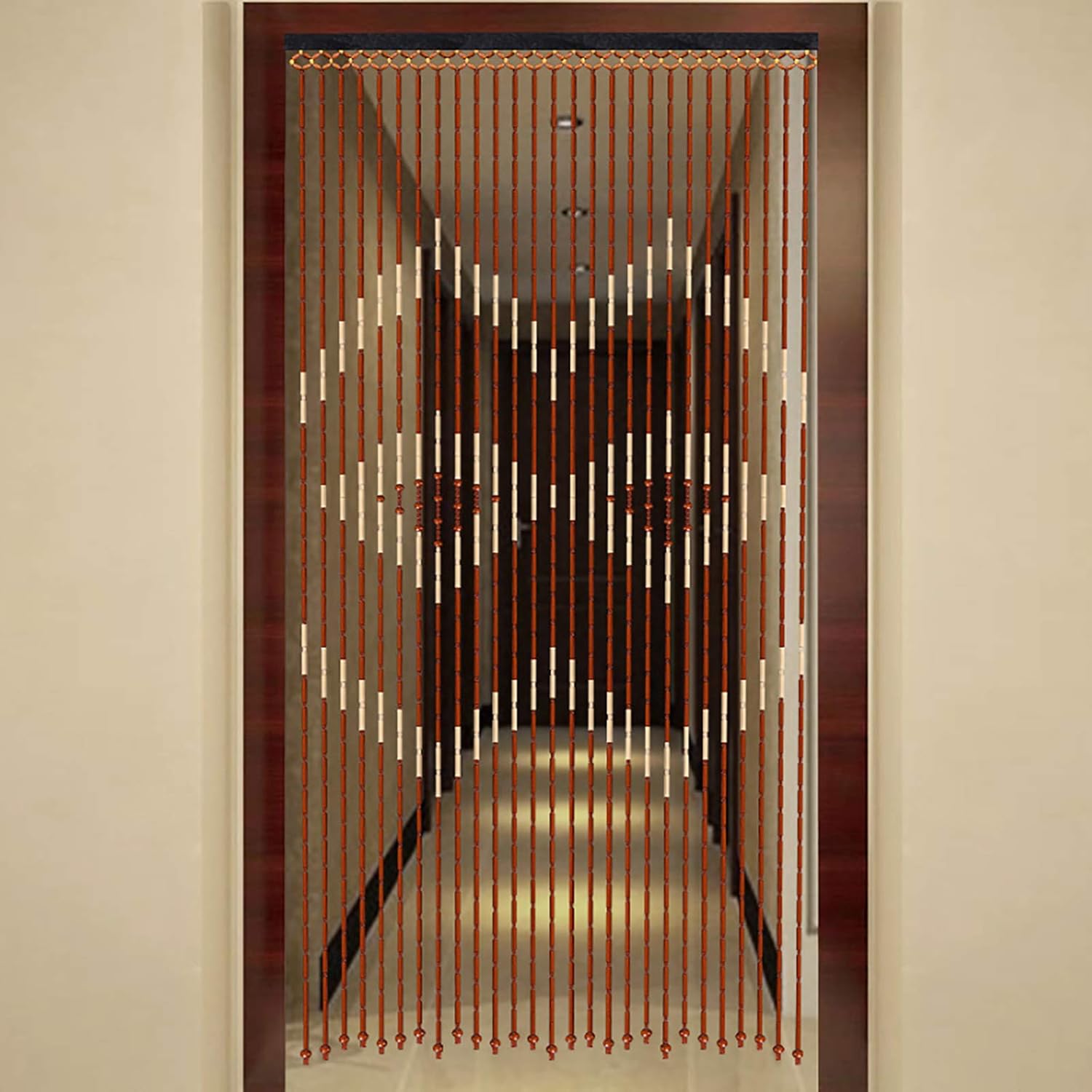Wooden Bead Door Curtain with Jagged Pattern 27 Lines