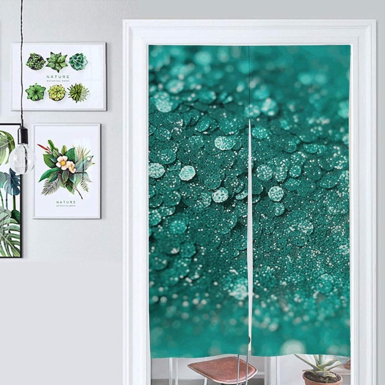 Turquoise Glitter Door Curtain 57x17 Inches Split Door Tapestry