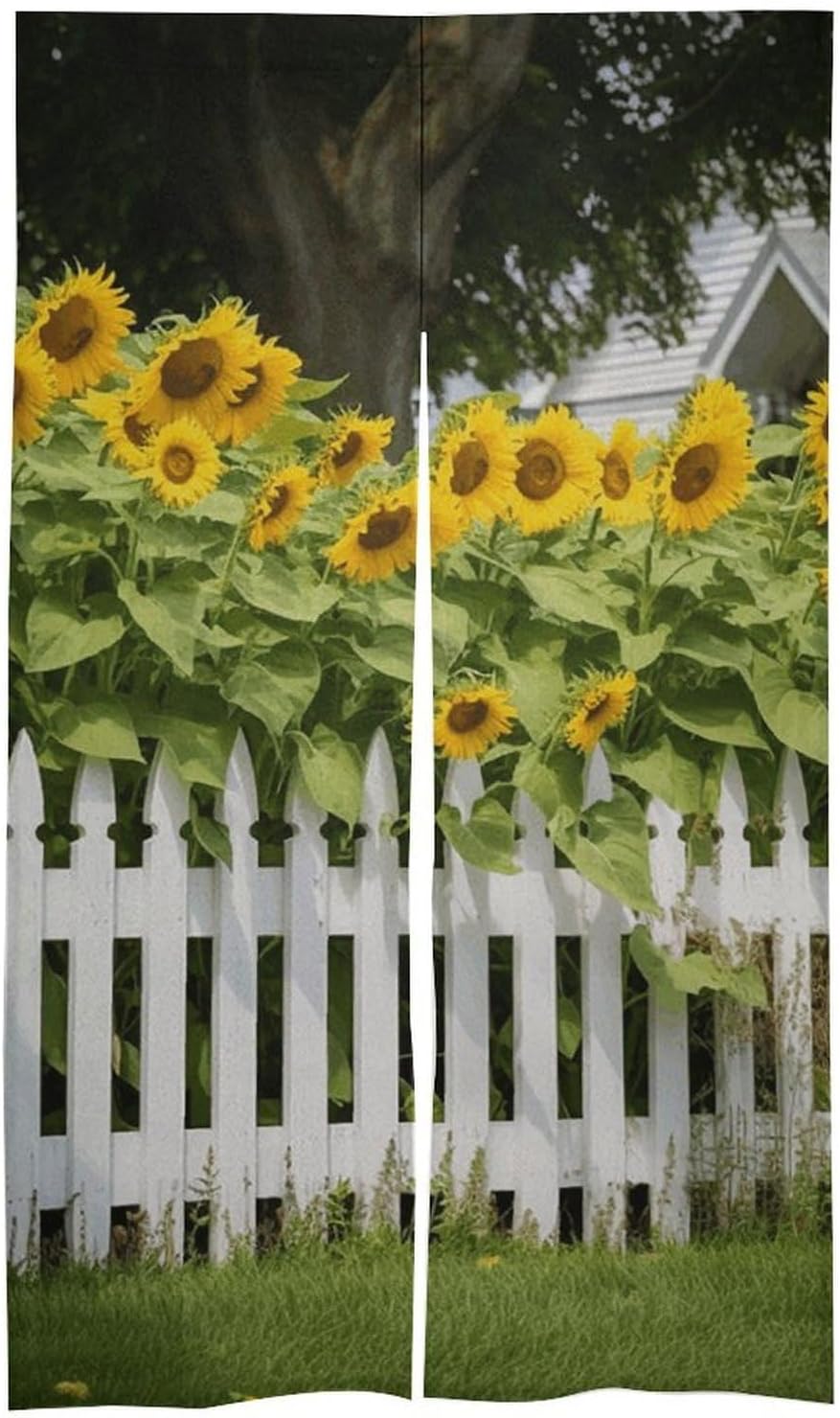 Sunflowers White Picket Fence Door Curtain 57x17 Inches