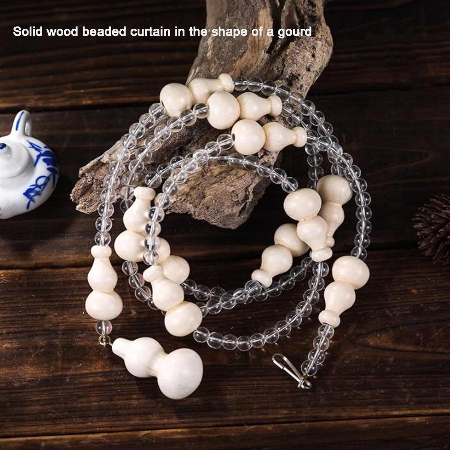 Wood Beaded Curtain with Gourd Shape Beads 32 Strands 105x205cm