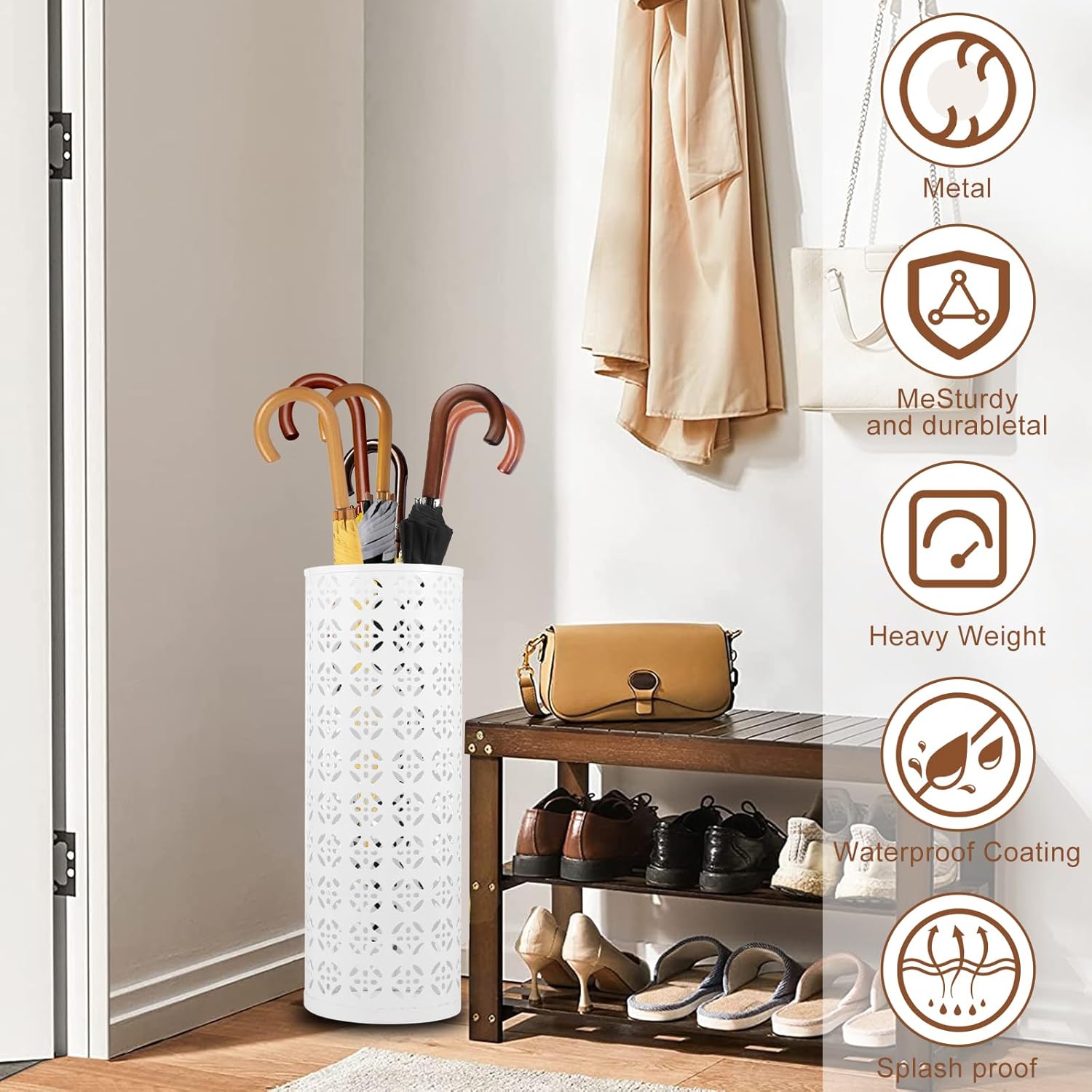 Modern Metal Umbrella Stand for Entryway White