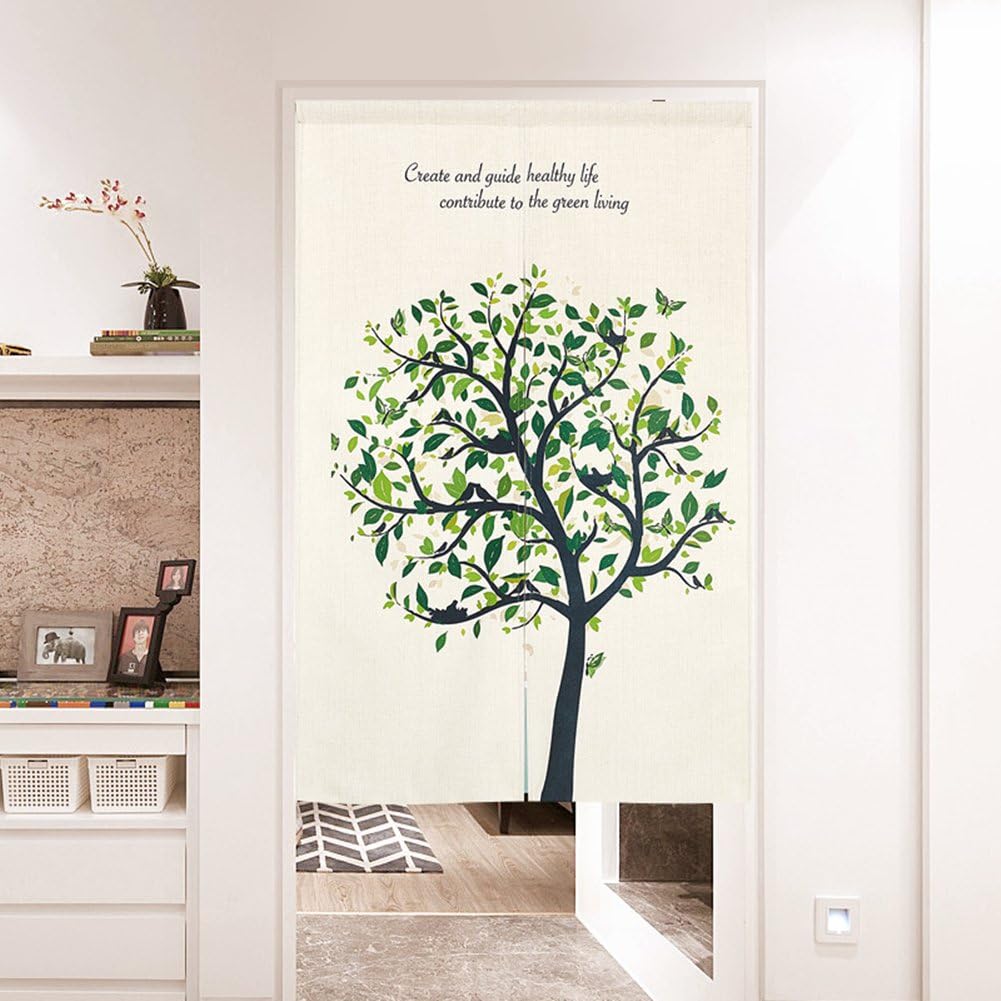 Cotton Linen Japanese Noren Door Curtain with Block Print