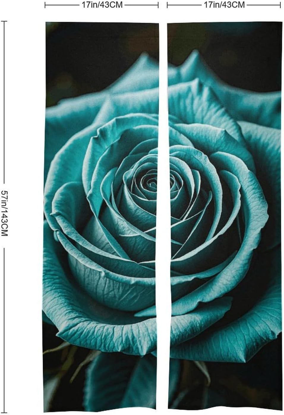 Teal Gray Rose Door Cover Curtain 57x17 Inches