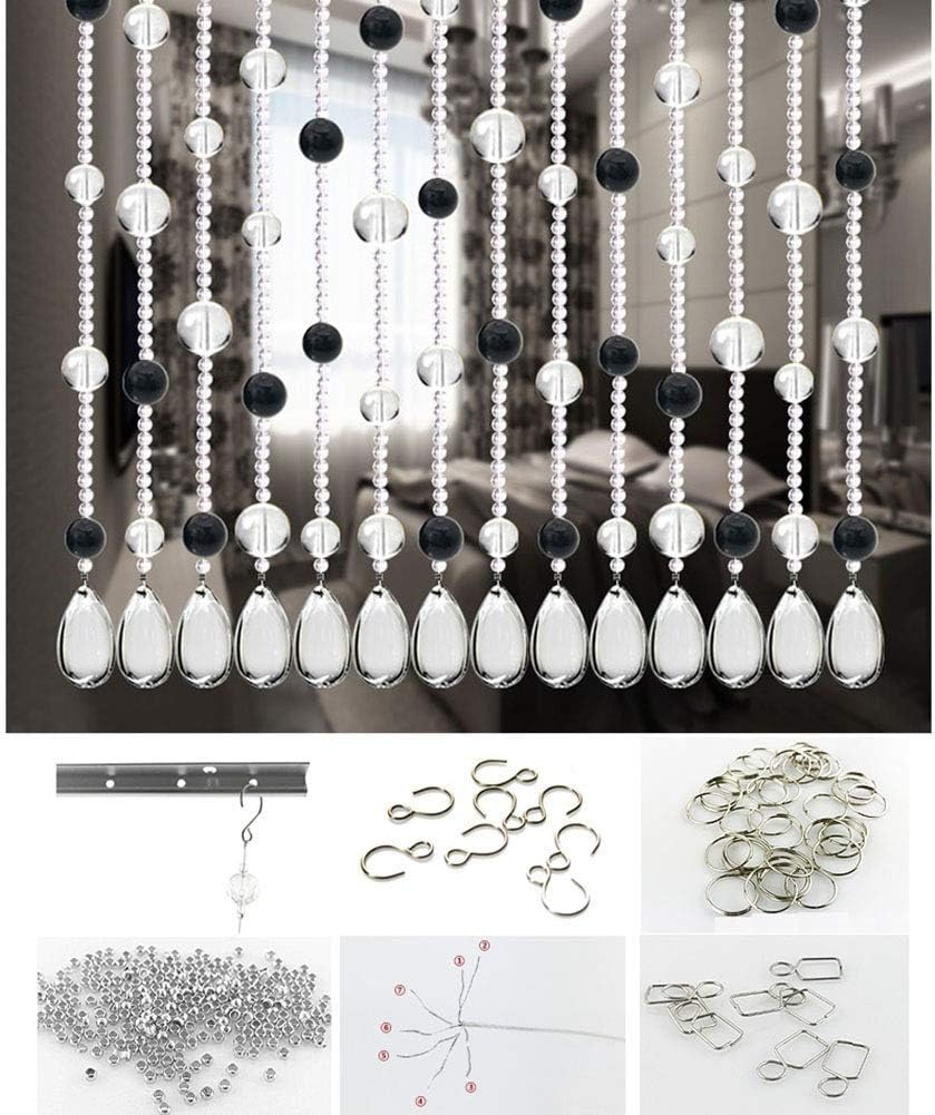 Beaded Curtain with Black Tassels for Room Dividers