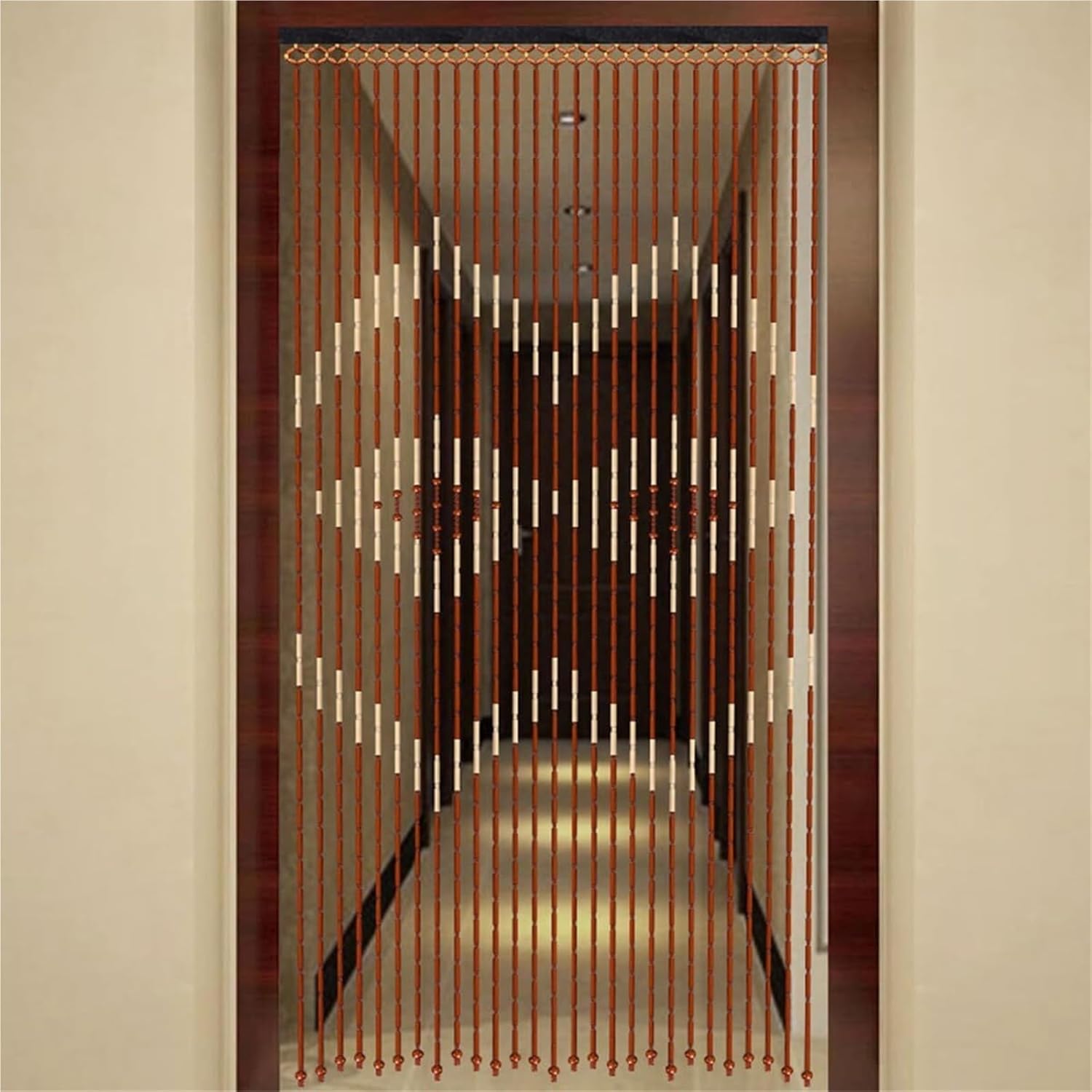 Wood Beaded Curtain with Bamboo Design 27 Strands