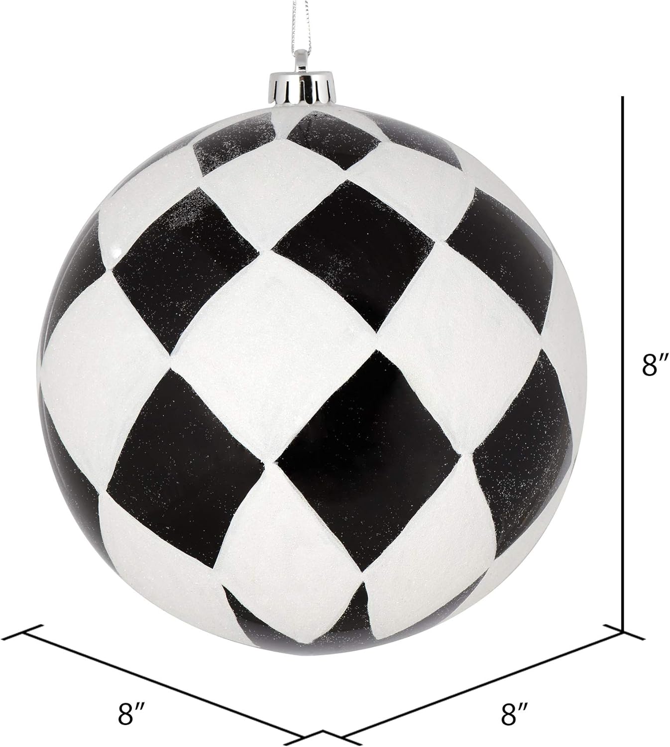 Vickerman 8 Inch Black Ball with White Diamond Glitter Christmas Ornament