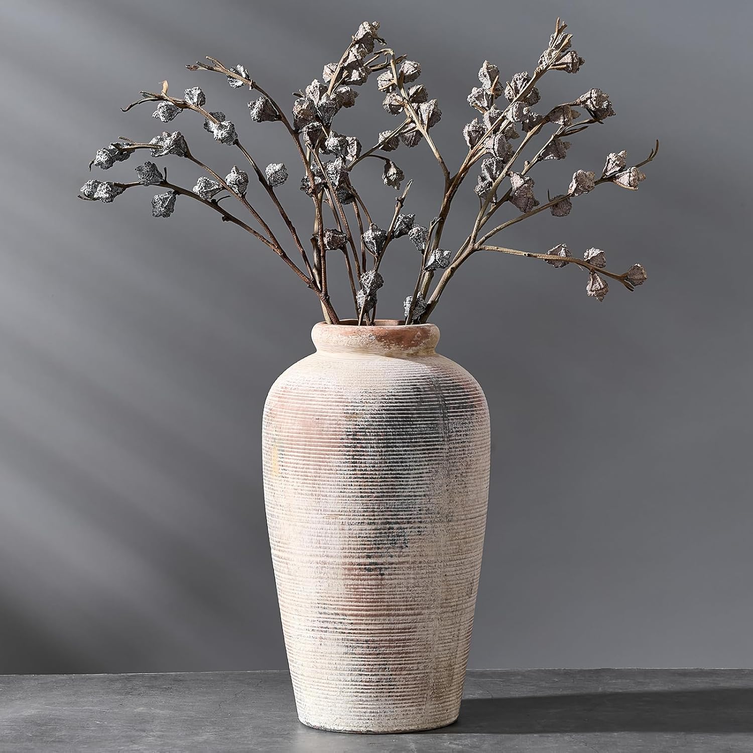 Large Ceramic Rustic Vase 11 Inch Gray