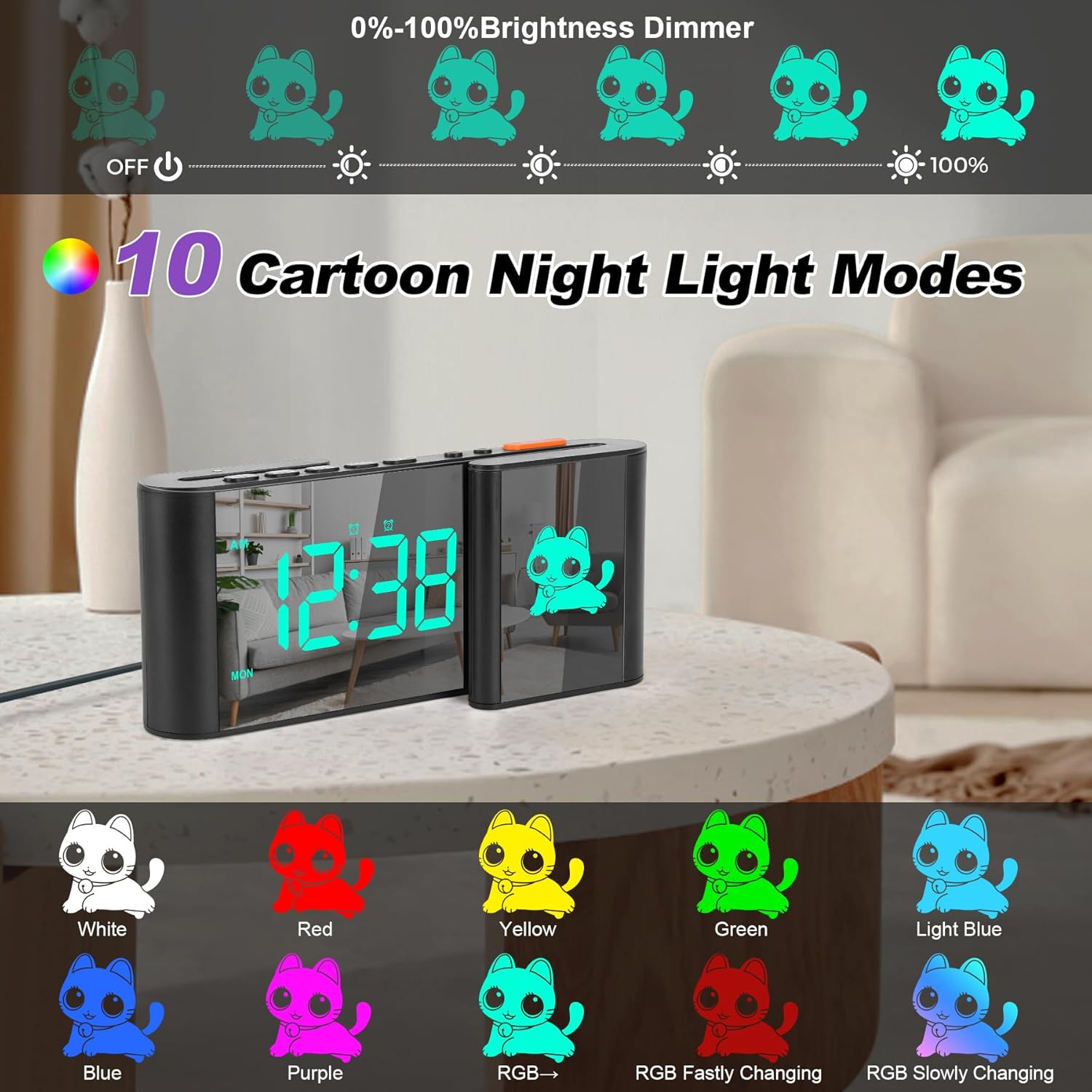 SZELAM Alarm Clock with RGB Light and Mirror