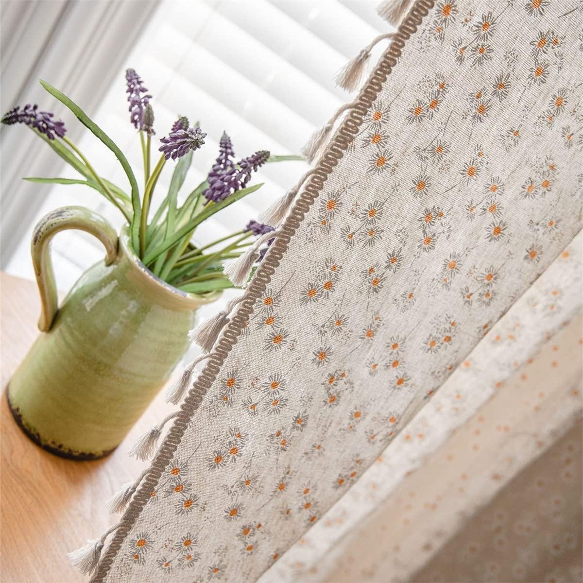 Daisy Boho Curtains for Girls Room Farmhouse Linen Blend Window Drapes