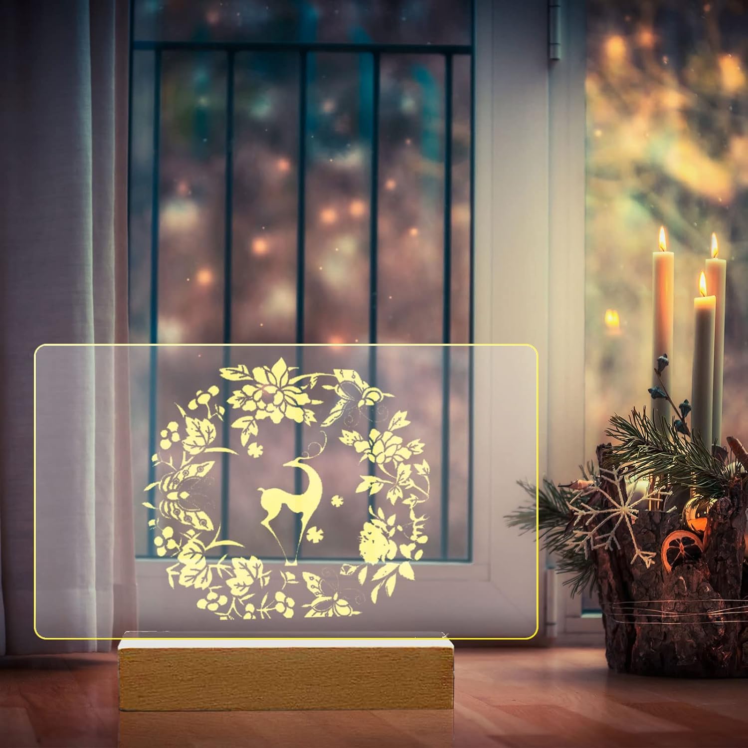 2 Pack Wooden Display Pedestal with Acrylic and LED Light
