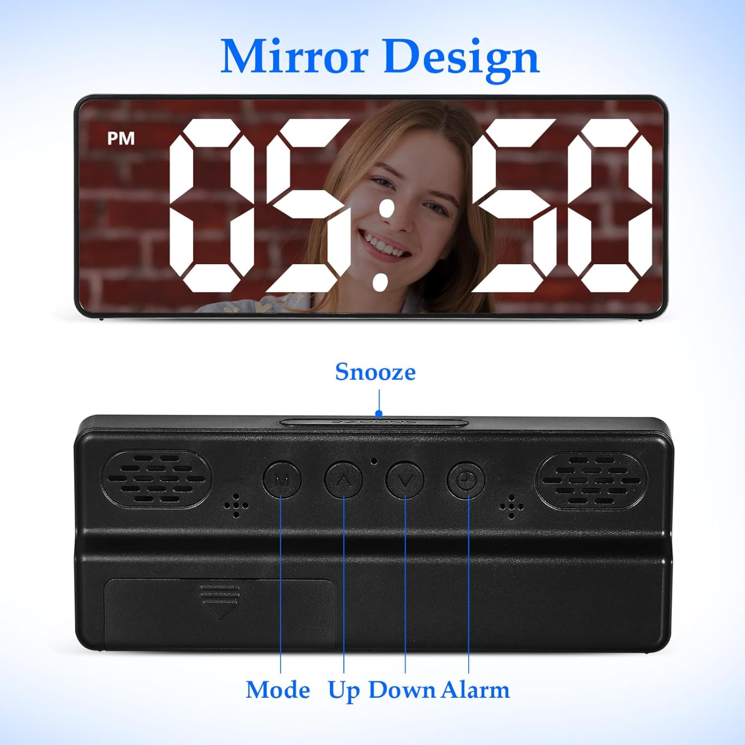 Digital LED Alarm Clock with Mirror and Multi-alarm Function