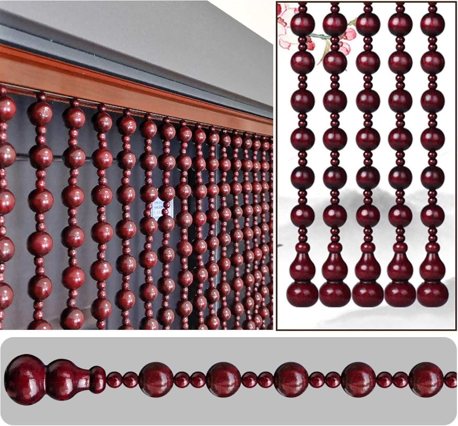 KDDEON Retro Style Wood Bead Curtain 25 Strands