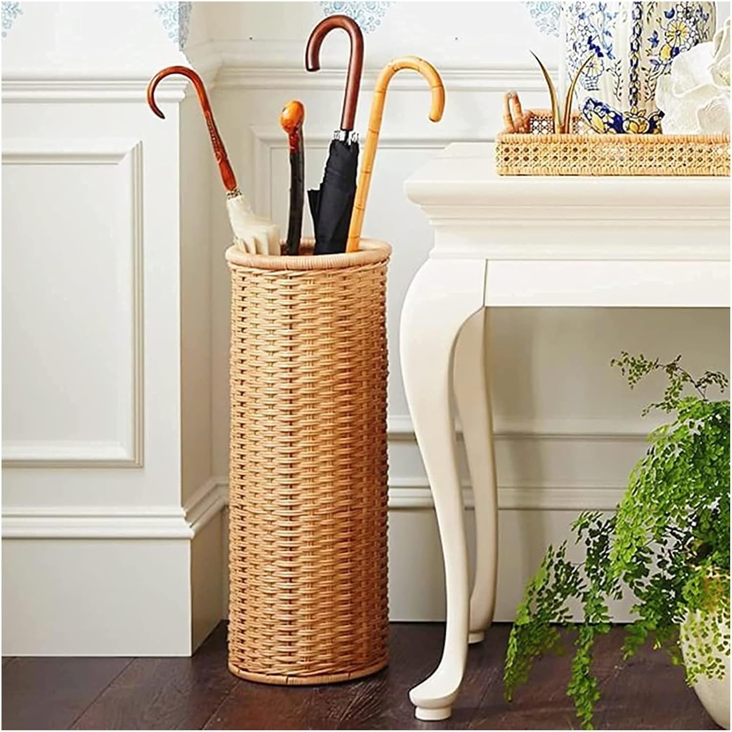 NTIYOU Bamboo Rattan Umbrella Stand Rack Organizer
