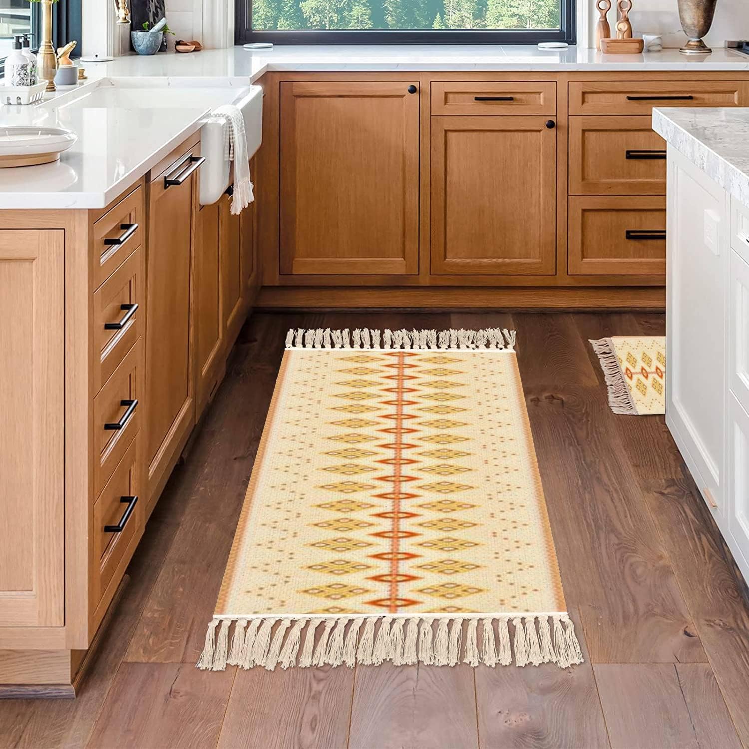 Boho Style Area Rug with Ikat Tassels