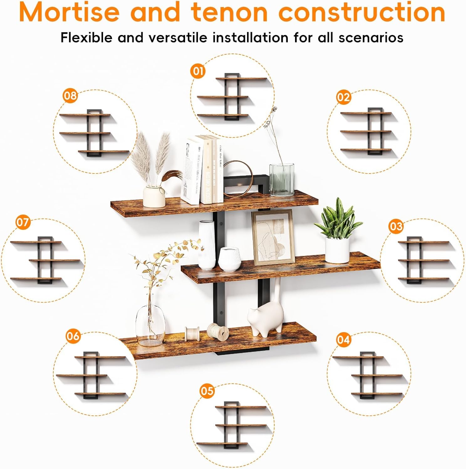 Homode 3 Tier Floating Wall Shelves for Bathroom Bedroom Kitchen