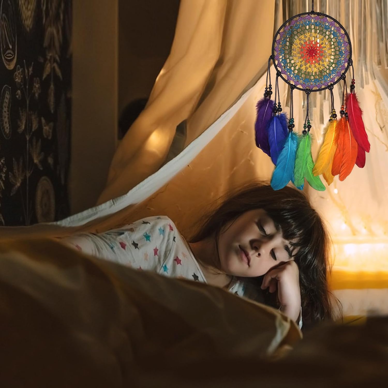 Rainbow Dream Catcher Wall Decor for Girls