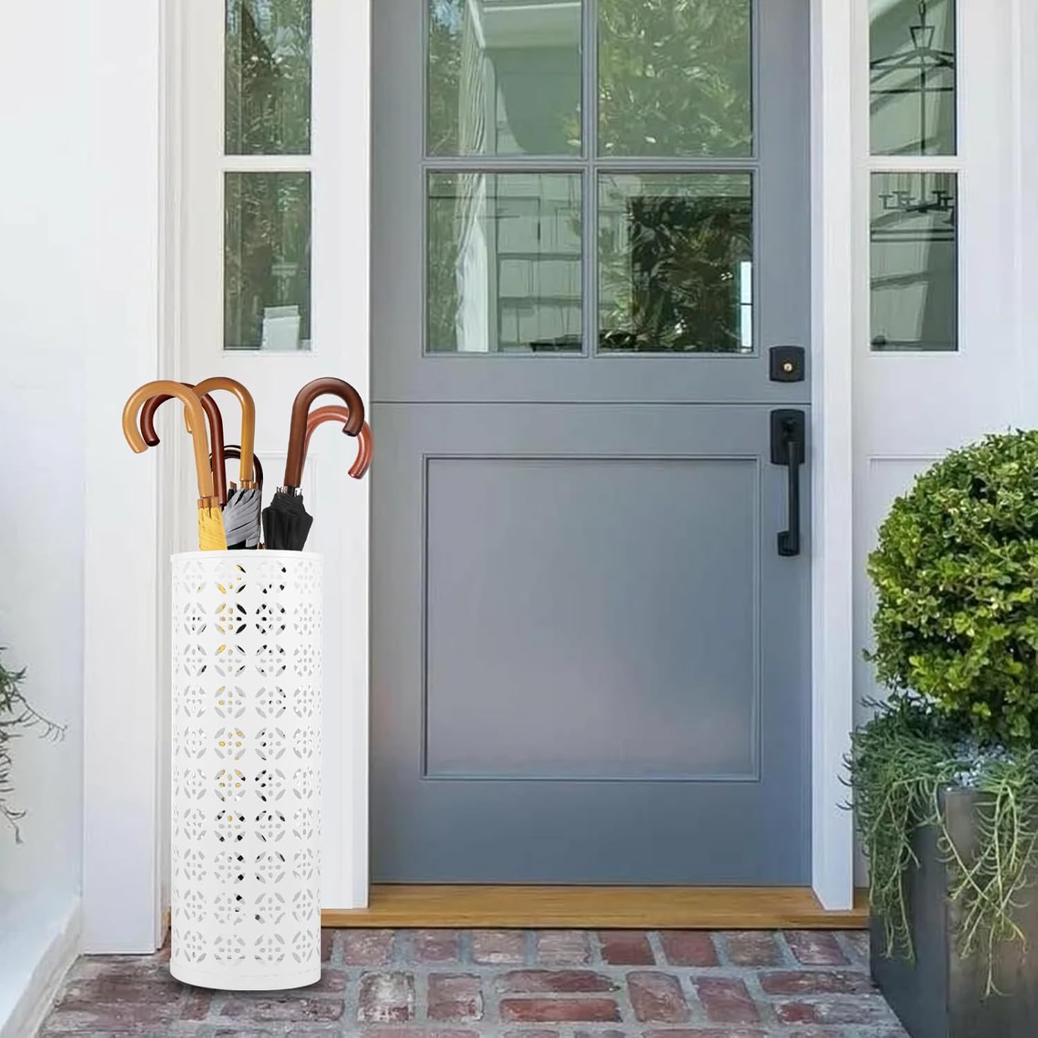 Modern Metal Umbrella Stand for Entryway White