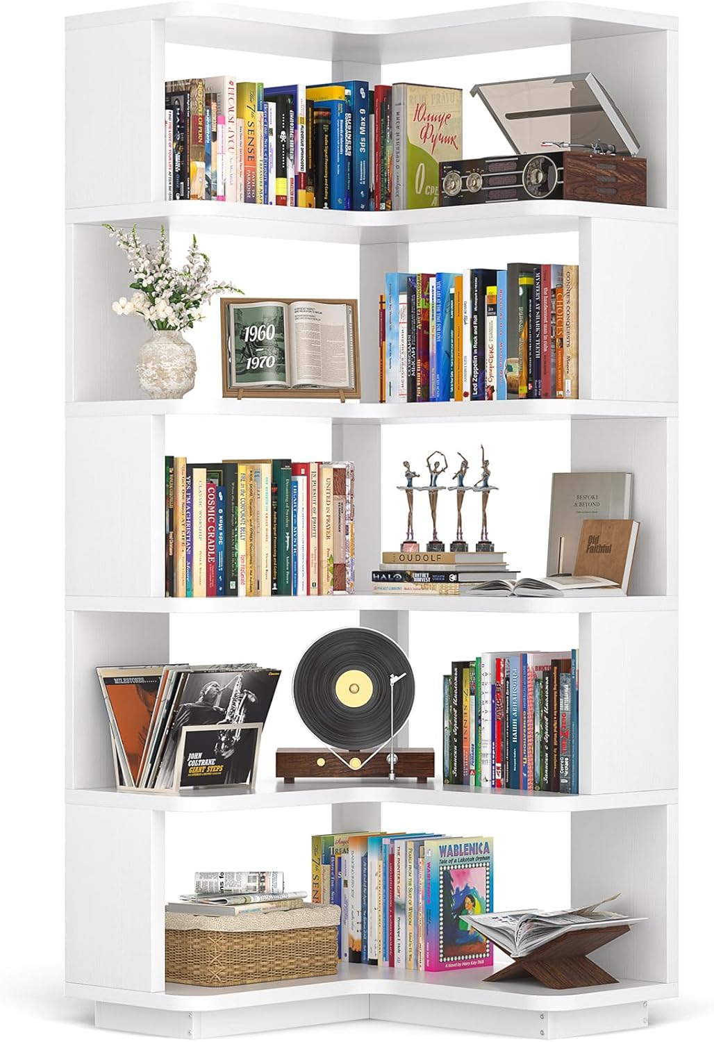 Armocity Corner Bookshelf - 6 Tier L Shaped Display Stand White