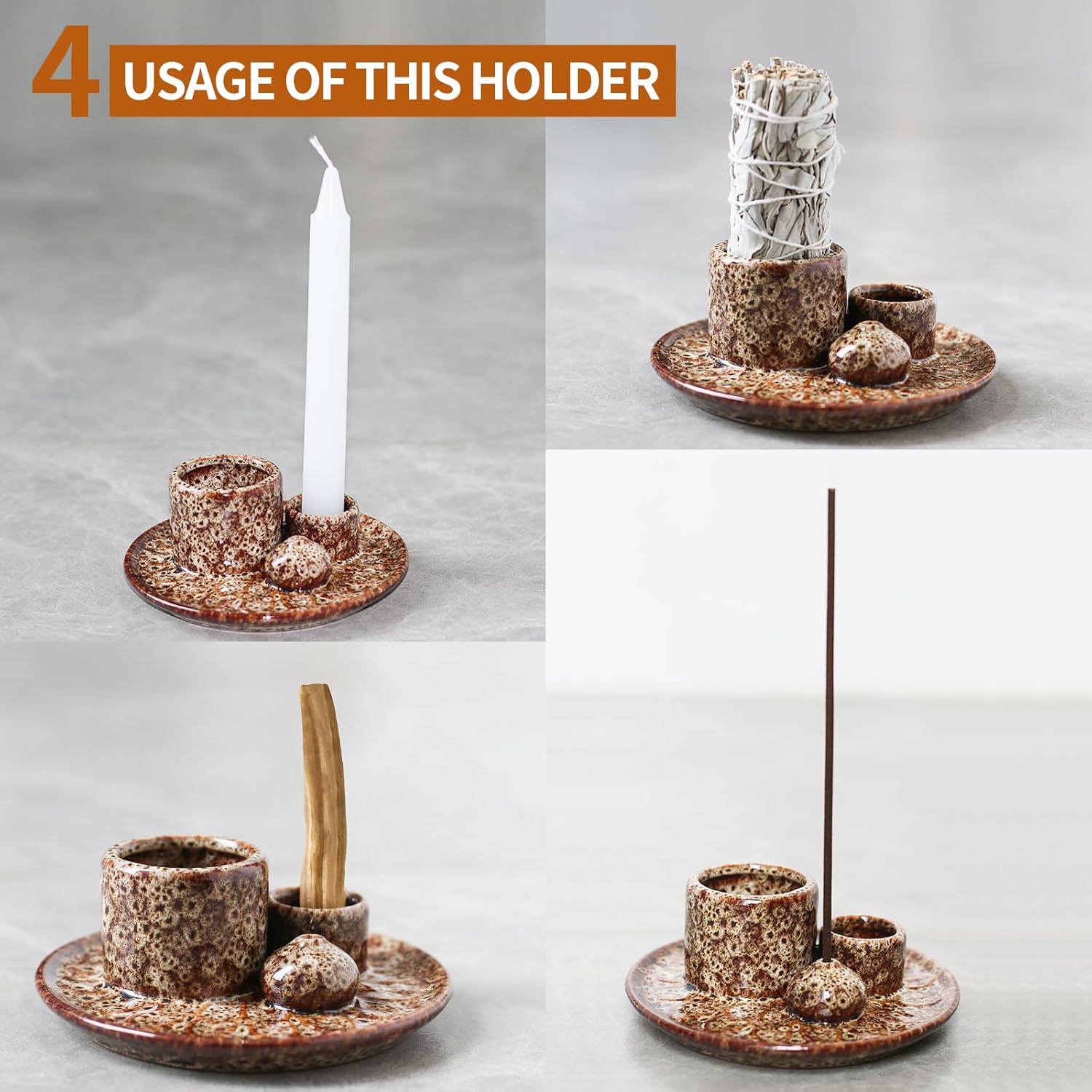 Palo Santo Sticks Holder Ceramic Incense Burner Brown White