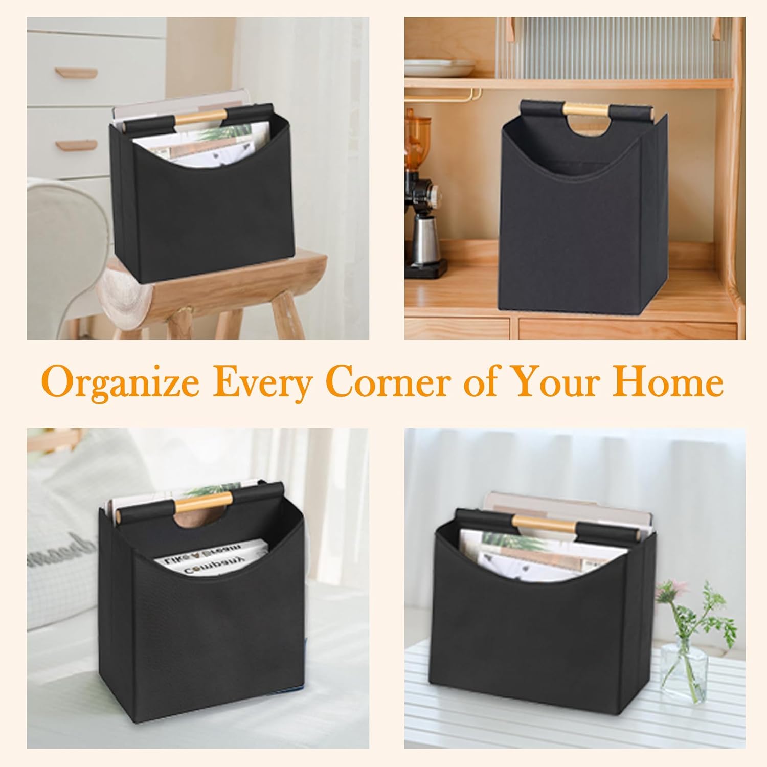 Neateam Foldable Magazine Holder with Handle Black