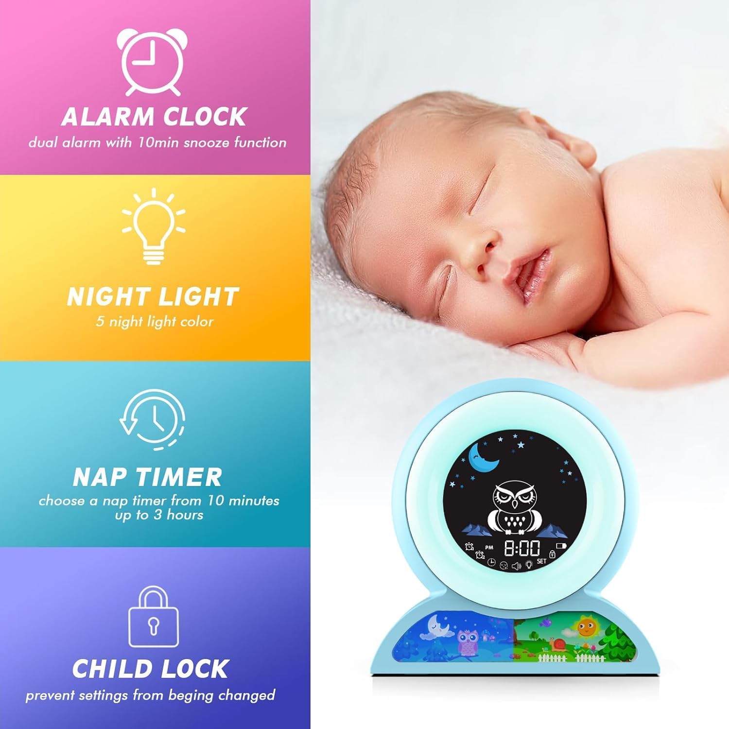 Kids Alarm Clock with Night Light and Sound