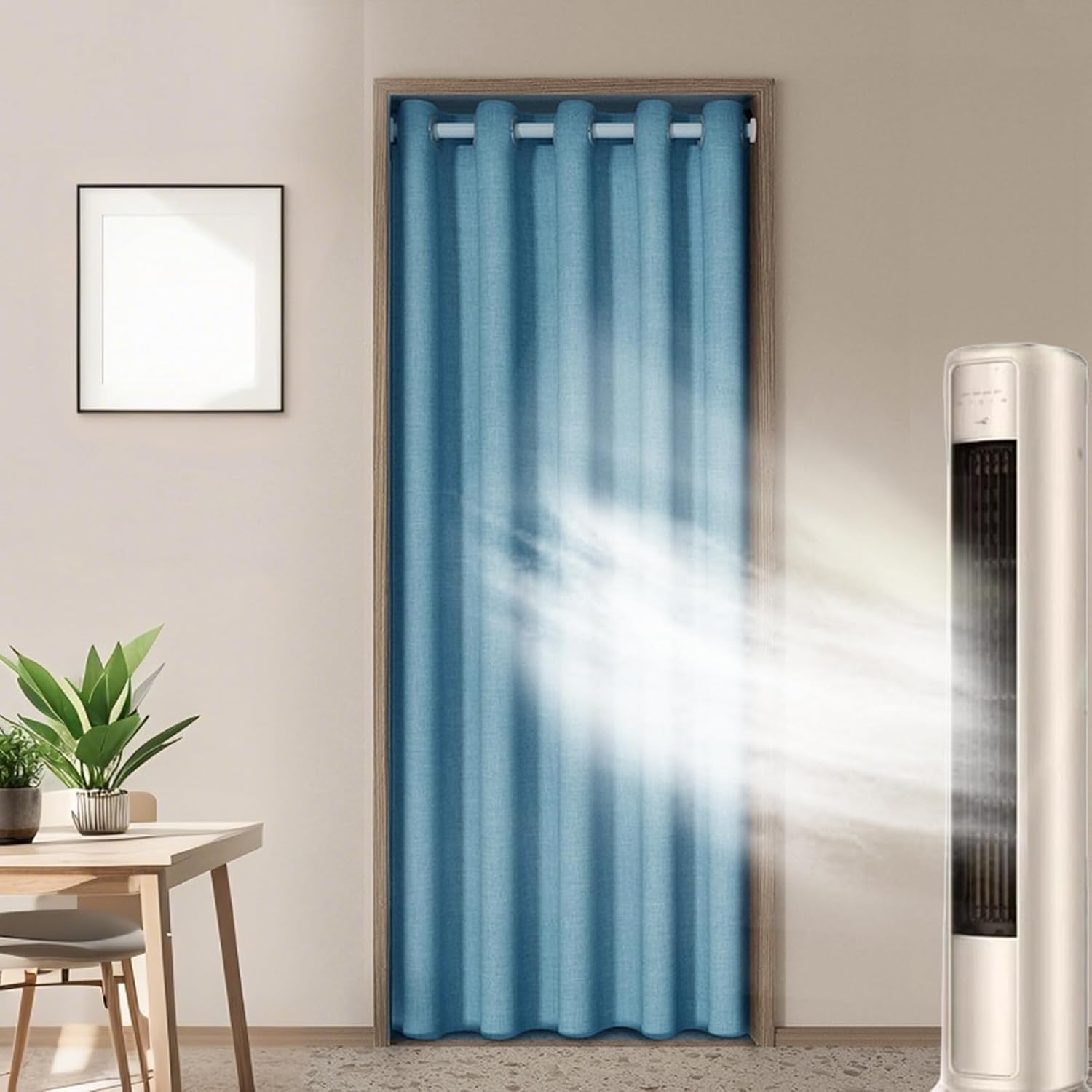 Magnetic Thermal Insulated Door Curtain 71x94 Blue