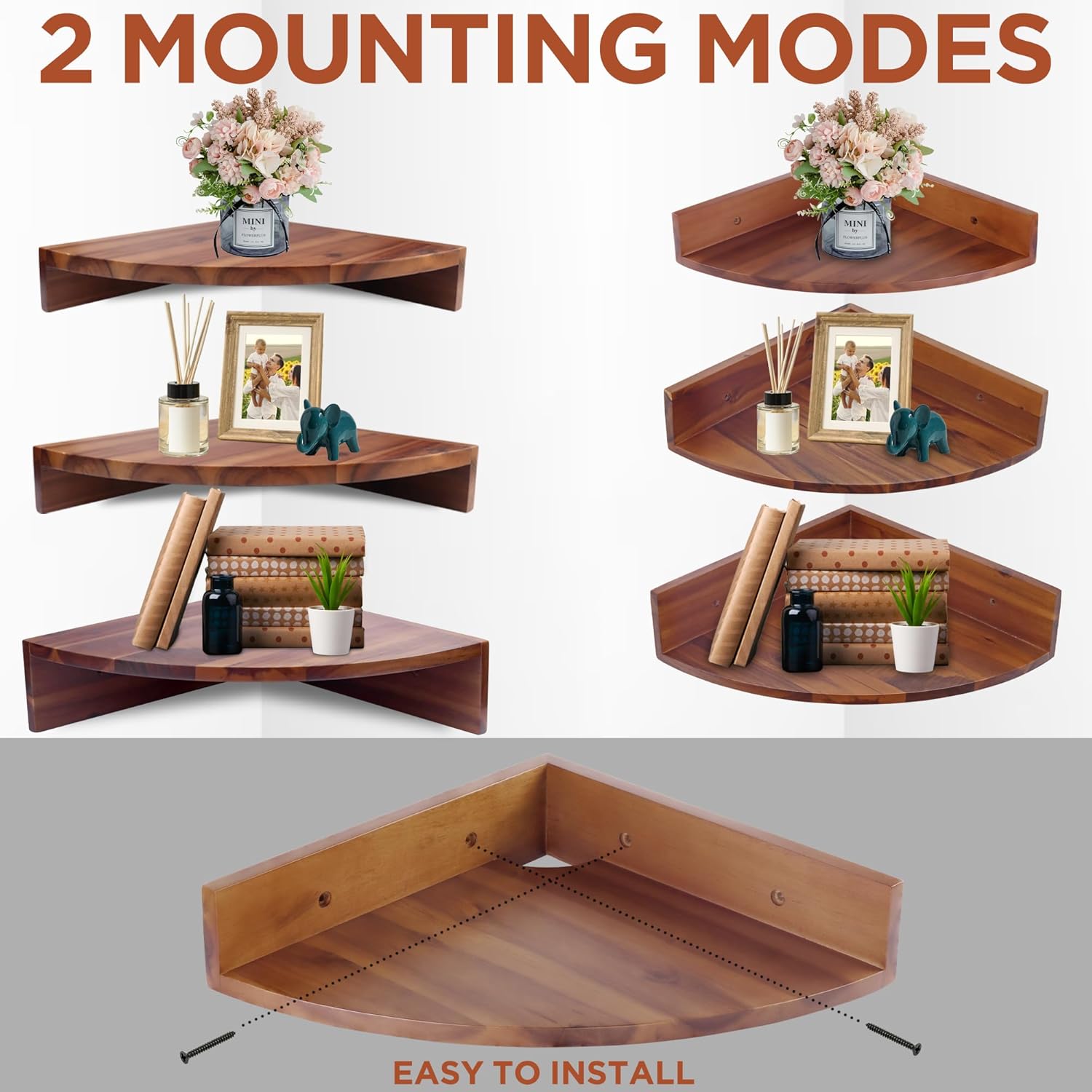 Demigo Corner Shelf Wall Mount Set of 3 Brown