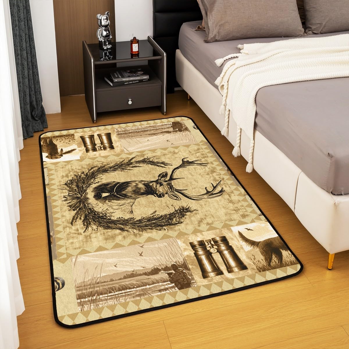 Elk Deer Antlers Area Rug 5x7 Bohemian Pattern