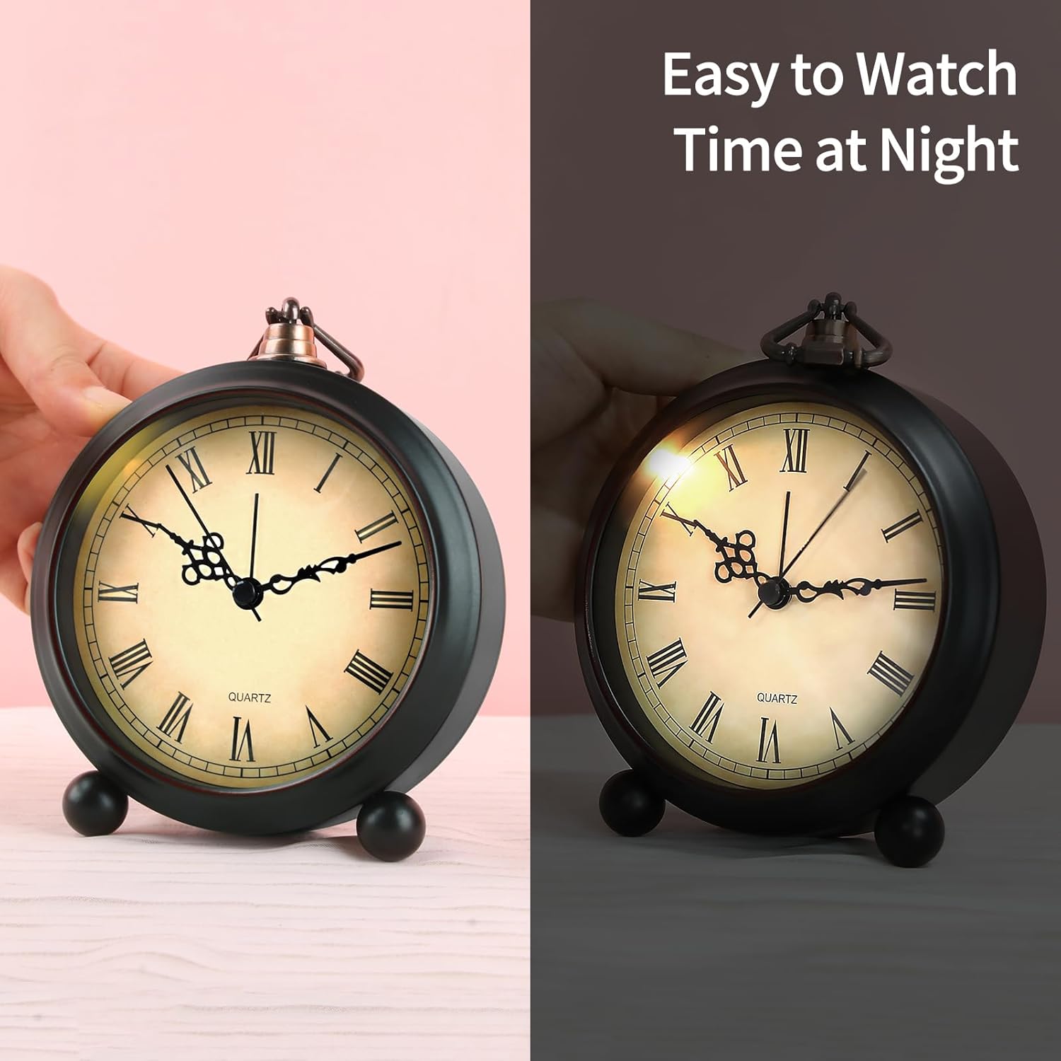 Retro Alarm Clock with Night Light and 3D Dial