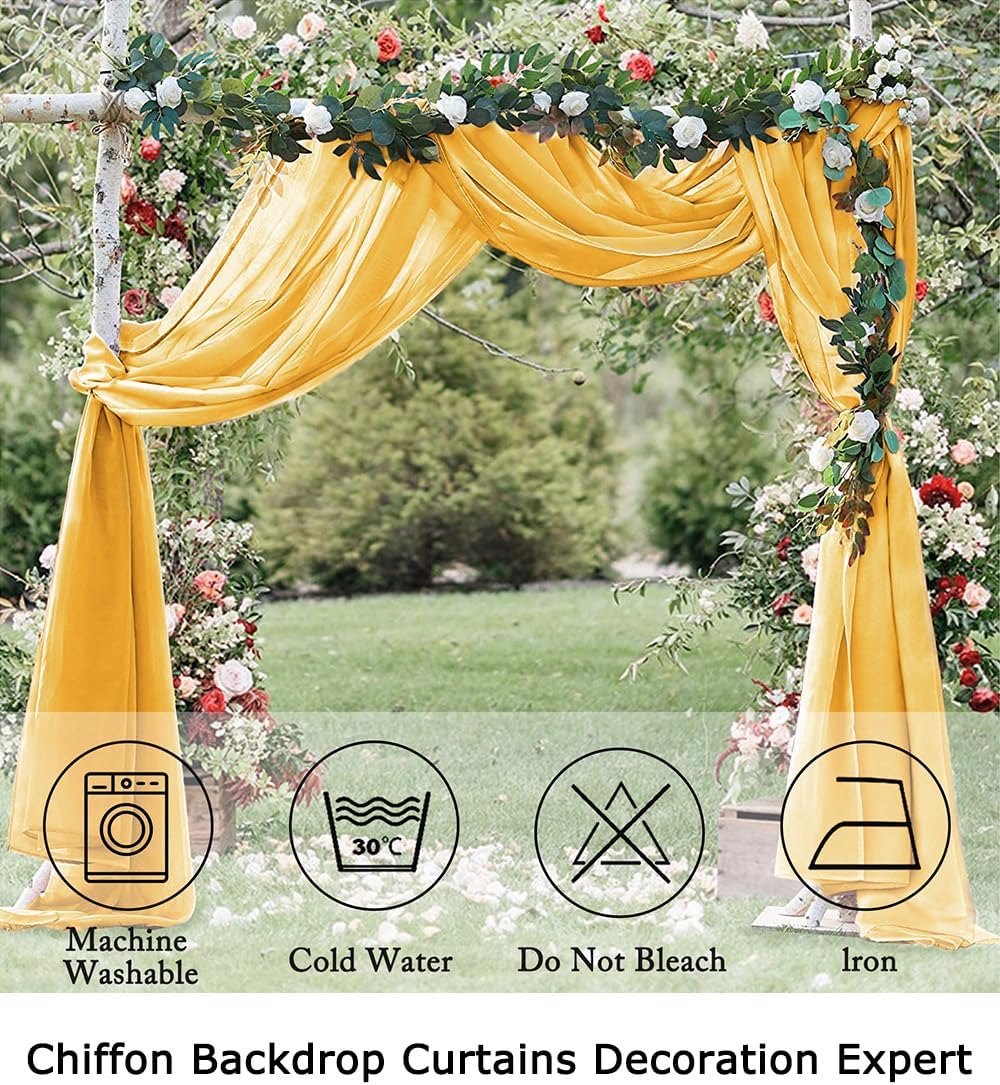 ShinyBeauty Gold Chiffon Curtain Panels 29x96 2PCS