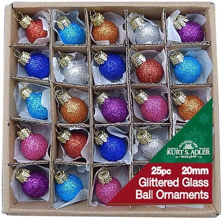 Kurt S Adler 078 Inch Glitter Glass Ornaments 25 Piece Set