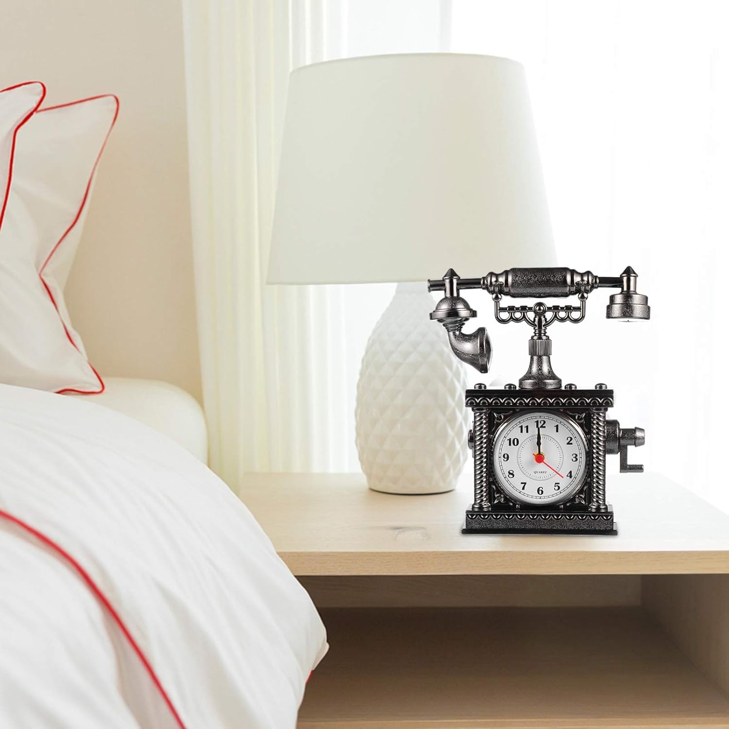 Wakauto Retro Telephone Clock Battery Powered Silence Alarm
