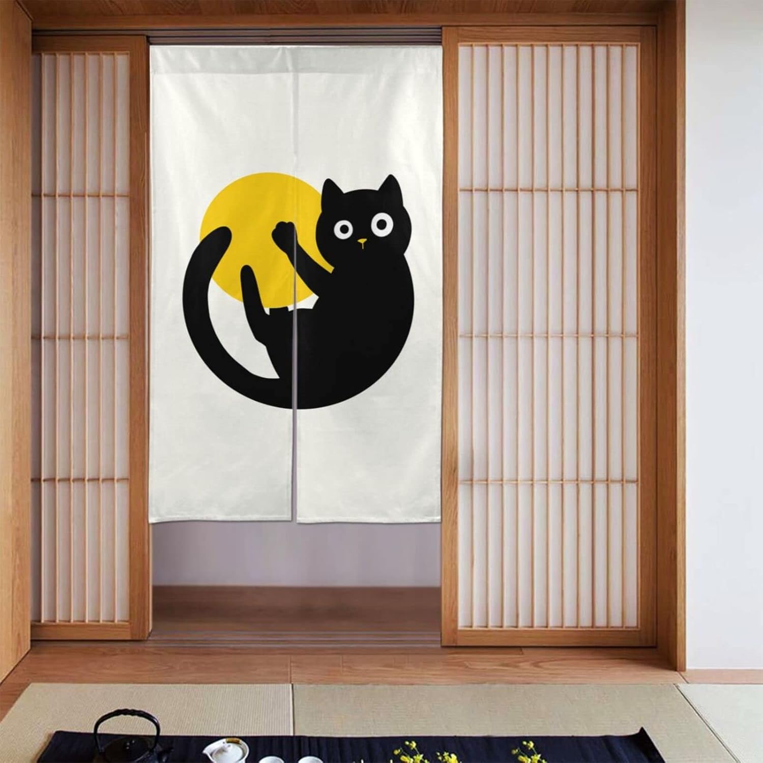 NA Lovely Cat Moon Doorway Curtain White Tapestry