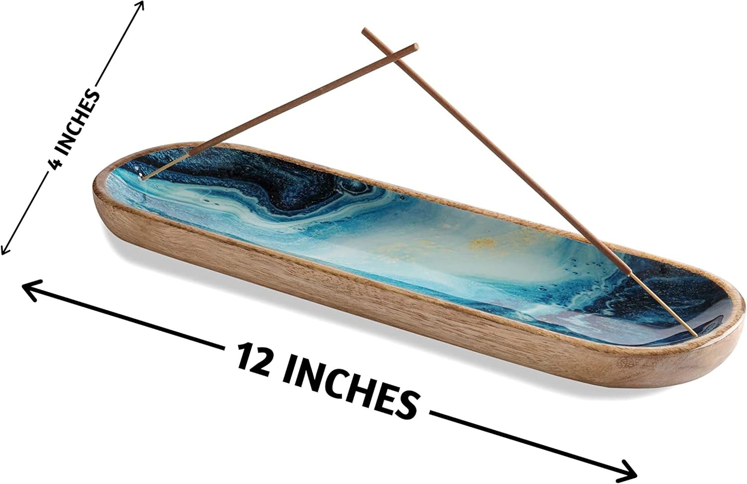 Folkulture Blue Mango Wood Incense Holder 12 Inches