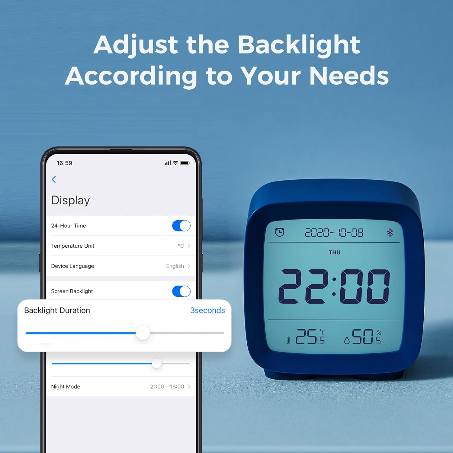 Qingping Smart Bluetooth Alarm Clock with Temperature and Humidity Display 1