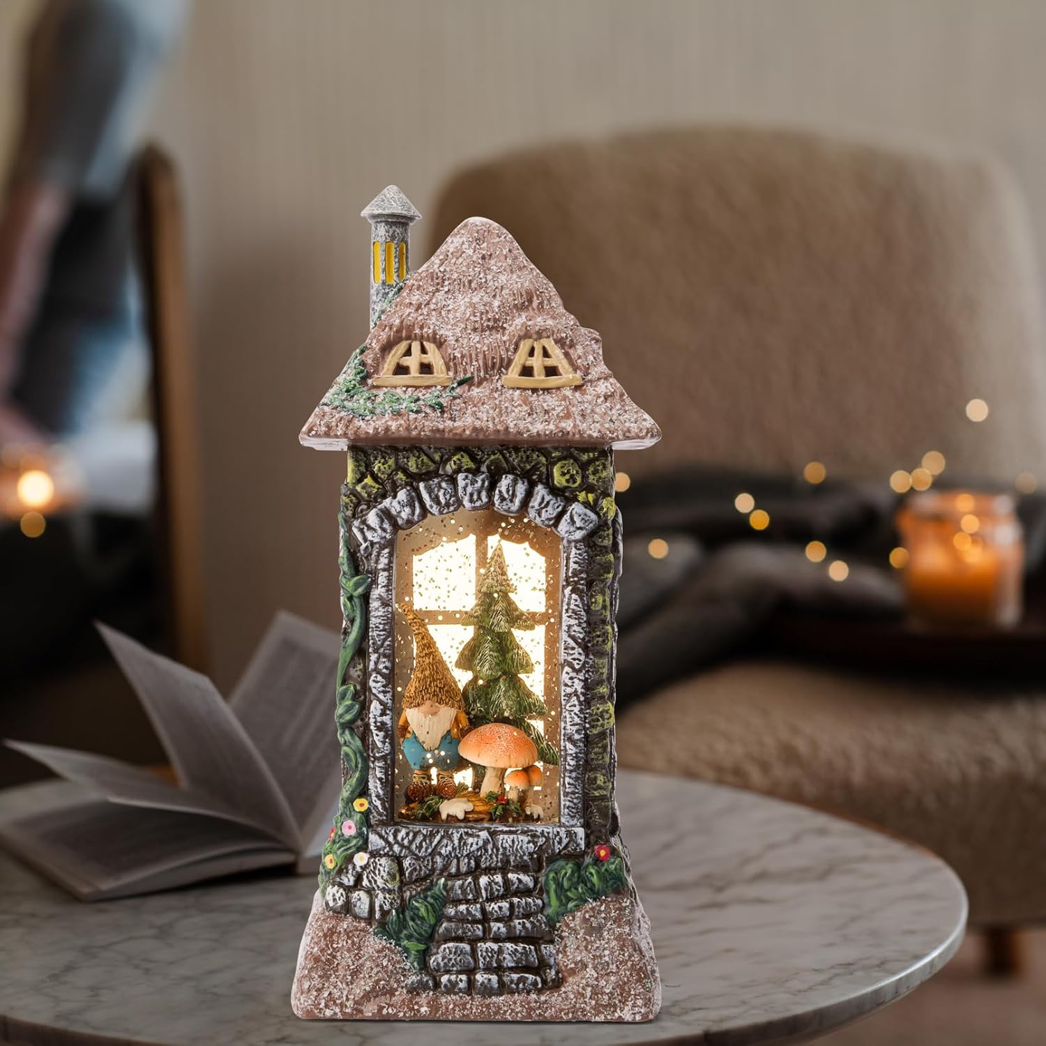 Spring Gnomes Snow Globe Decor with Timer