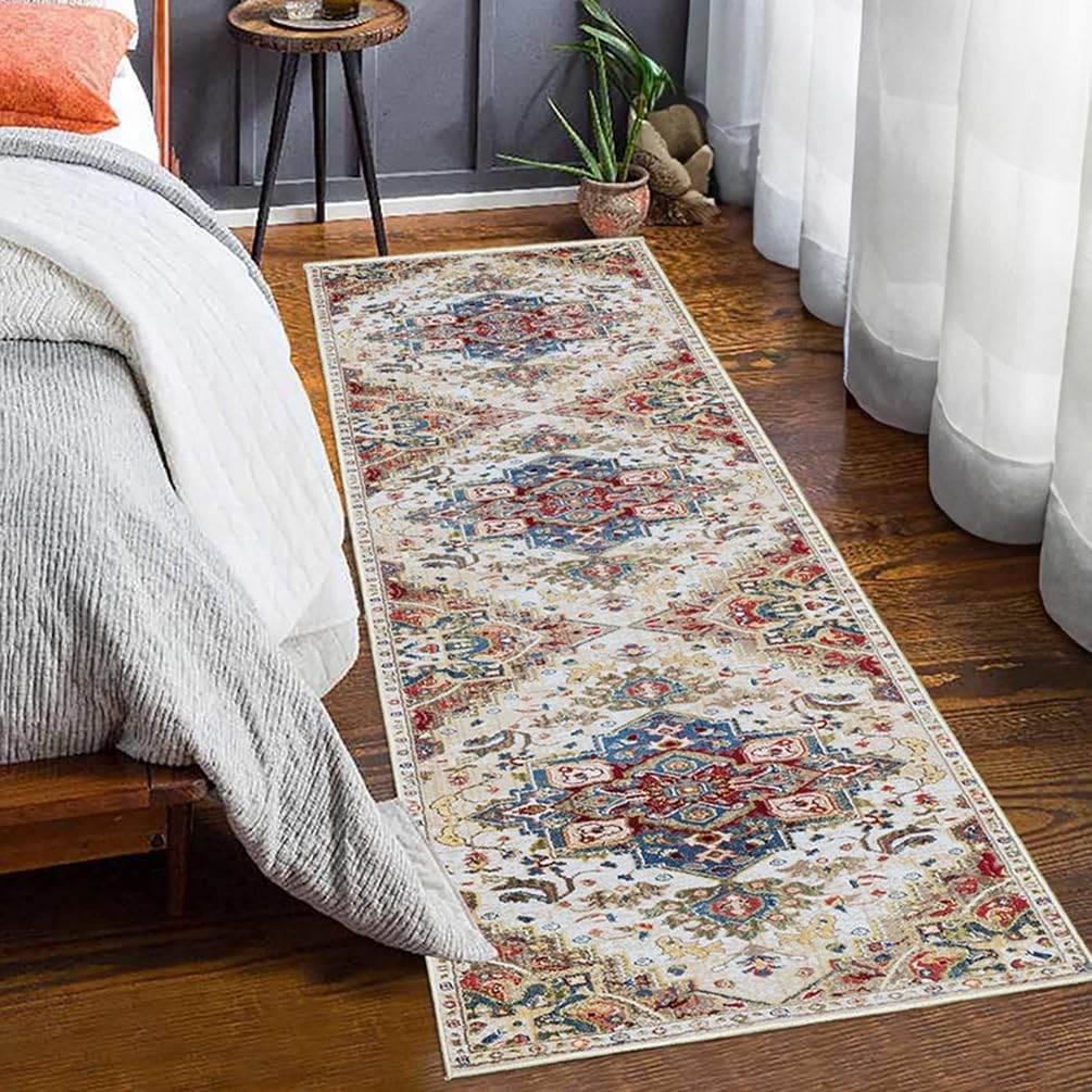 Boho Tribal Runner Rug Soft Low Pile Hallway Carpet