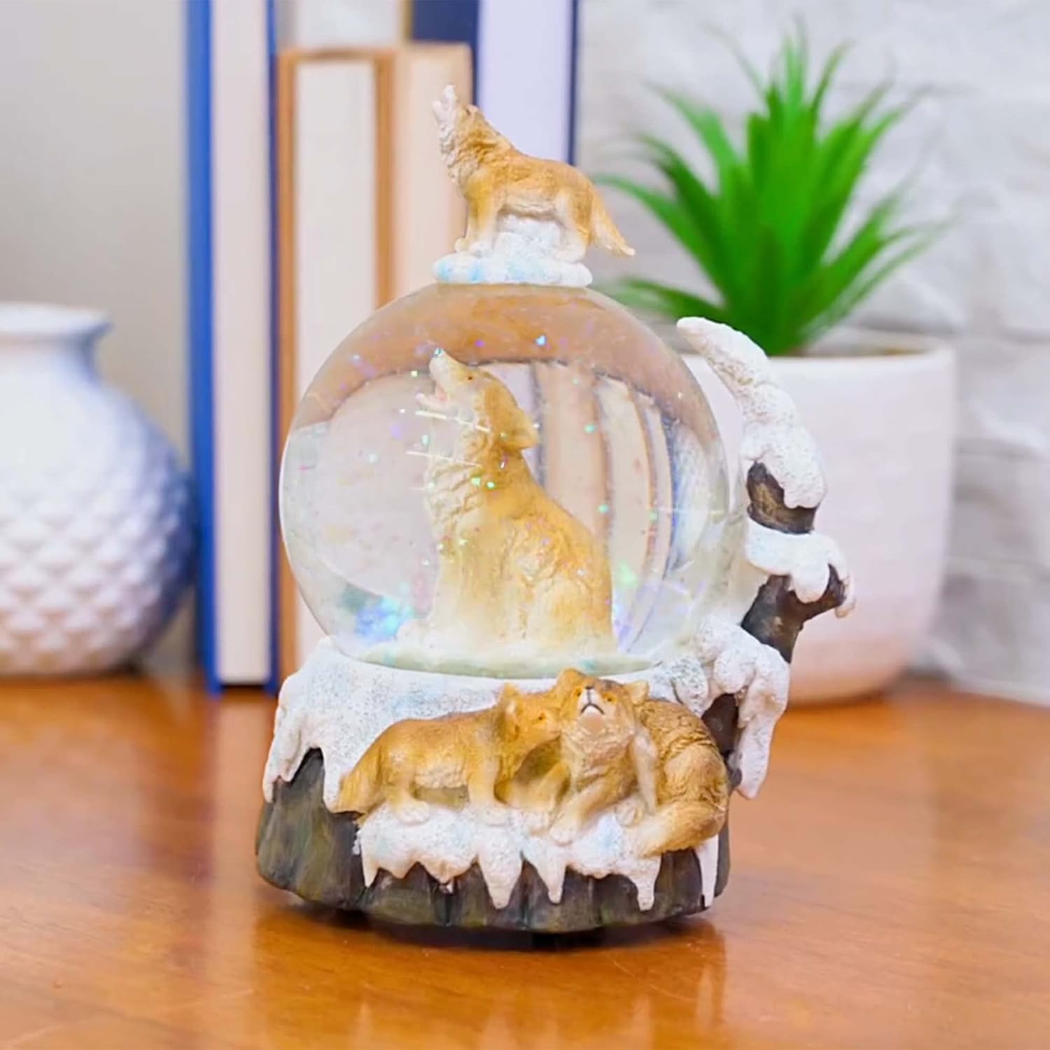 Elanze Designs Howling Glitter Wolf Musical Snow Globe