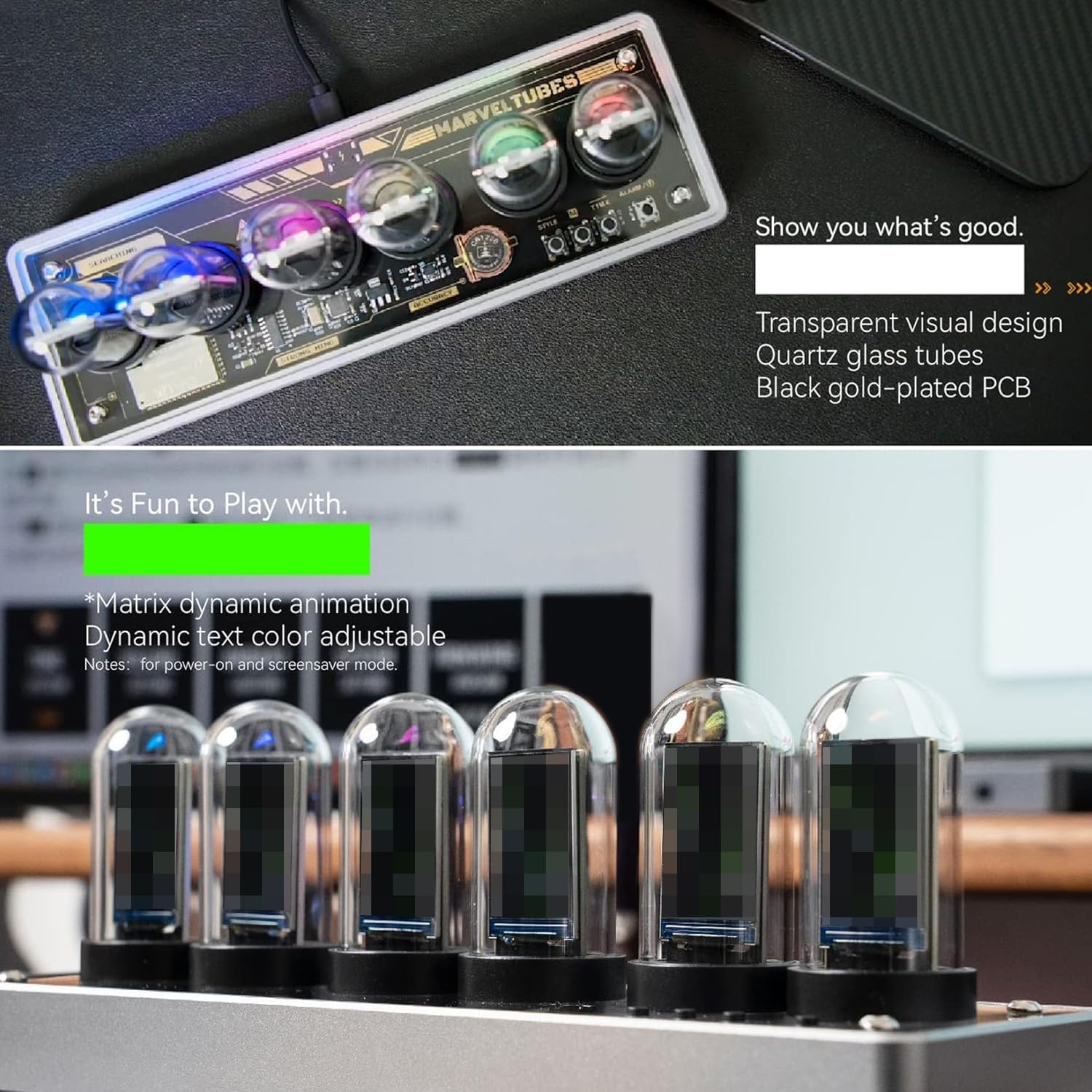 Retro Nixie Tube Clock with RGB Display and Aluminum Base